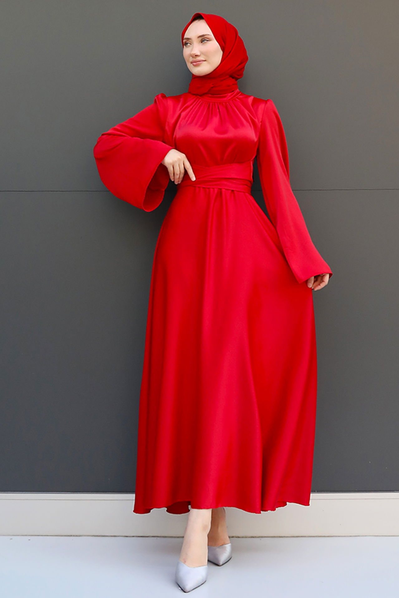 Nazlı Tesettür Elbise Kırmızı - 3