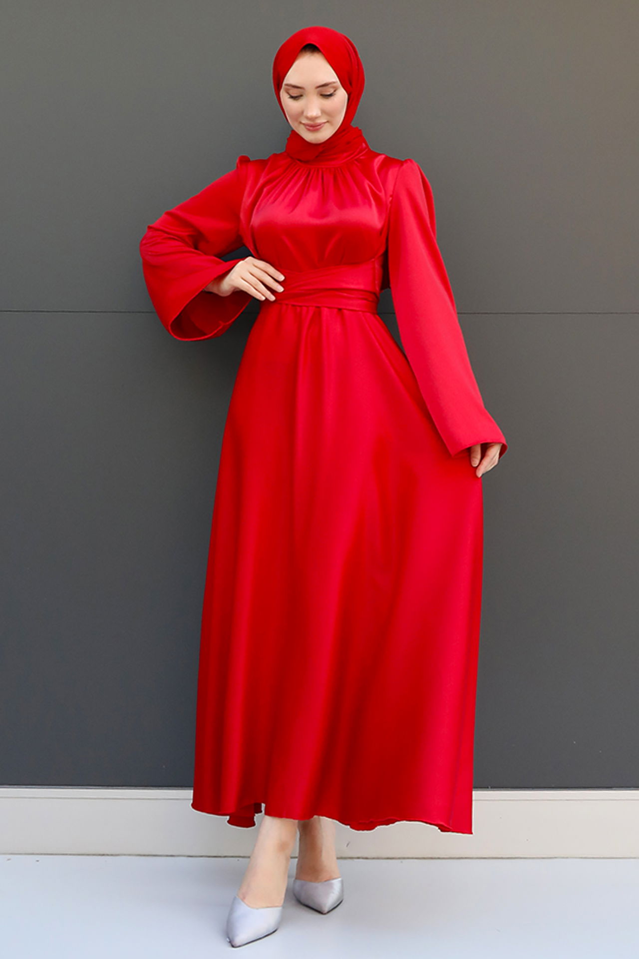 Nazlı Tesettür Elbise Kırmızı - 4