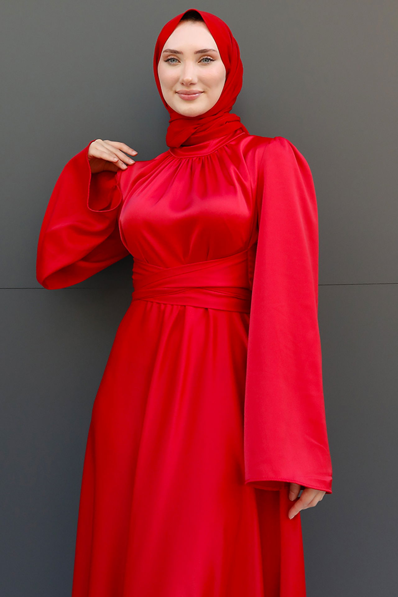 Nazlı Tesettür Elbise Kırmızı - 5