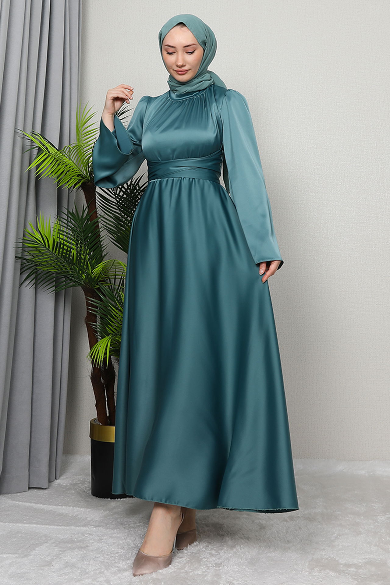 Nazlı Tesettür Elbise Koyu Mint - 2