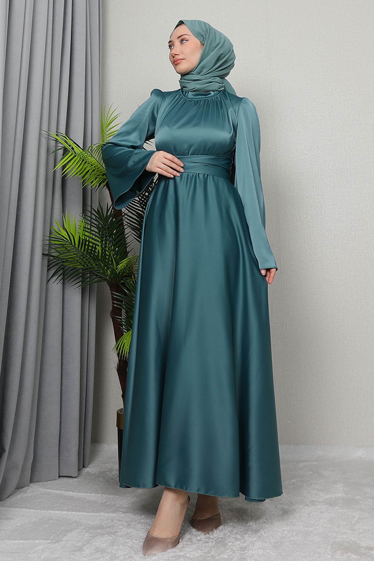 Nazlı Tesettür Elbise Koyu Mint - 3