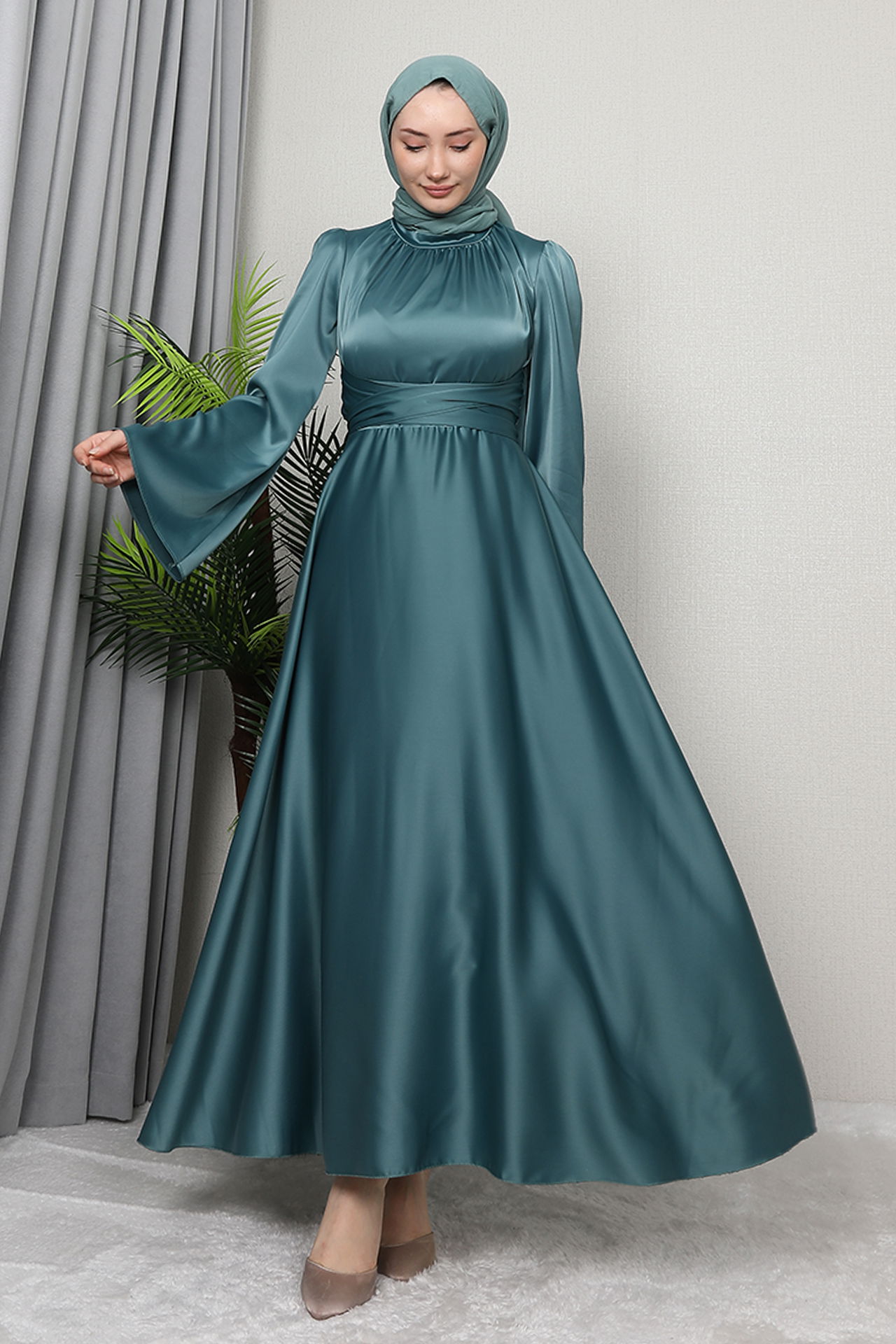 Nazlı Tesettür Elbise Koyu Mint - 4