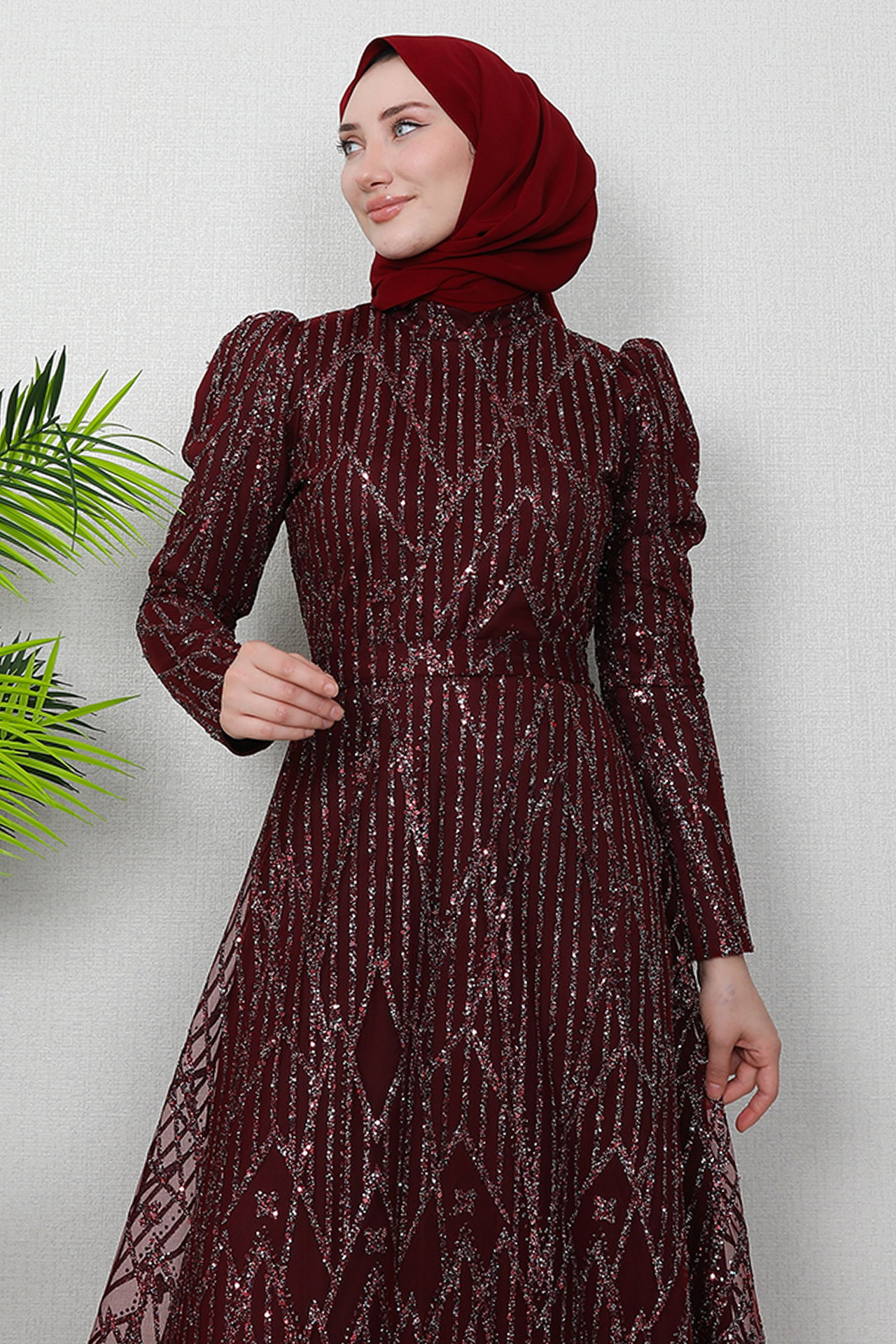 Elisa Tesettür Abiye Bordo - 5