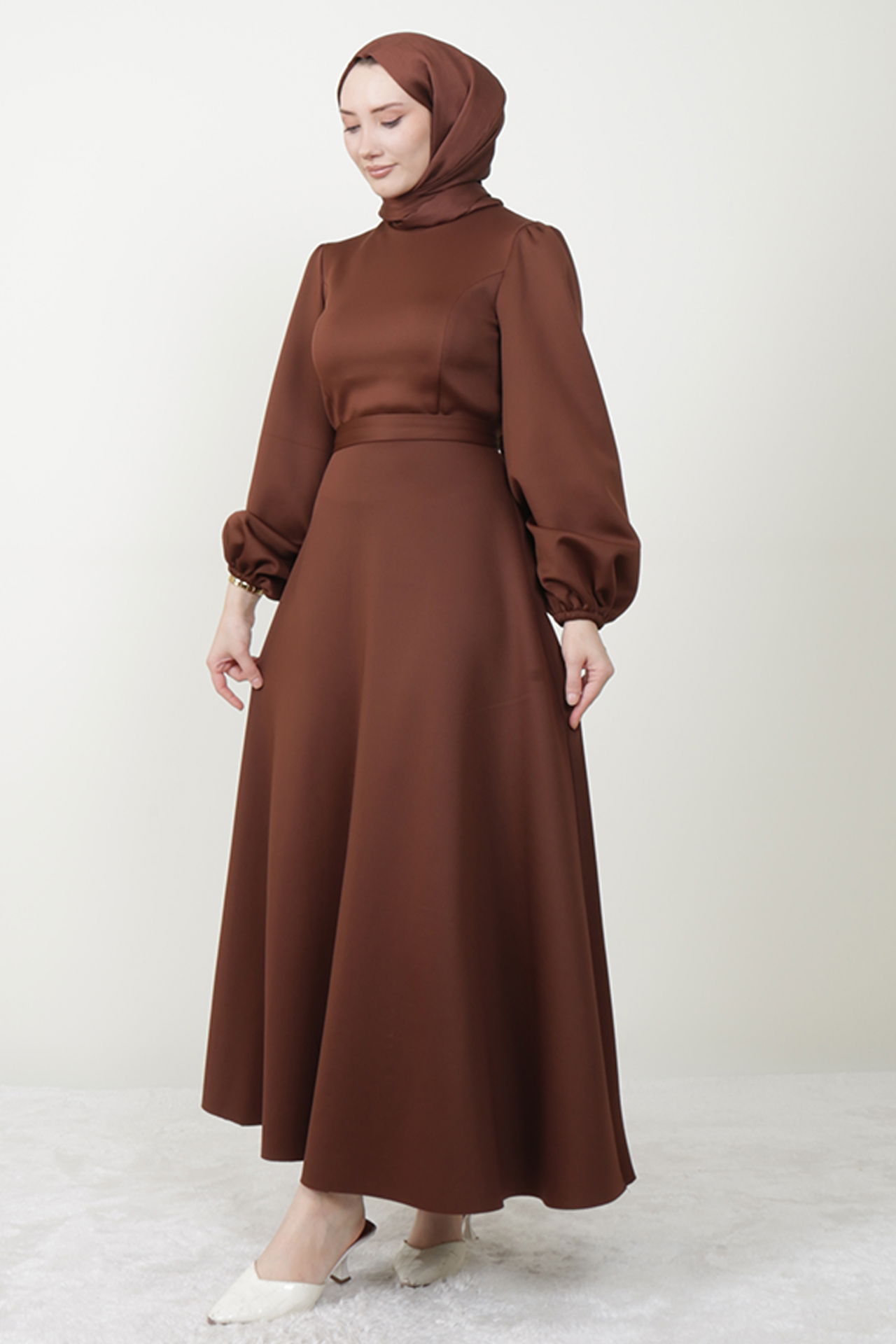 Ronay Tesettür Elbise Kahve - 2