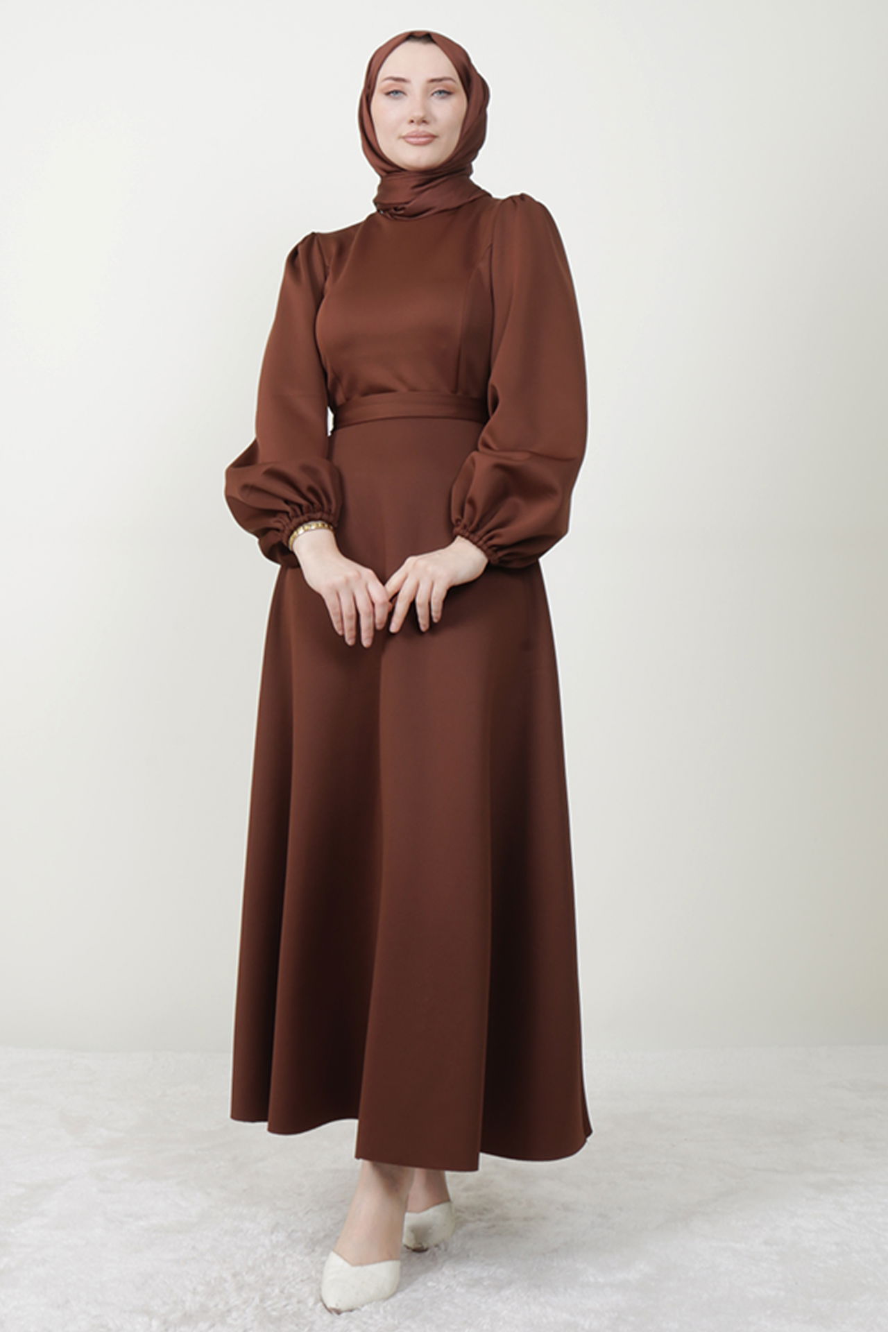 Ronay Tesettür Elbise Kahve - 3