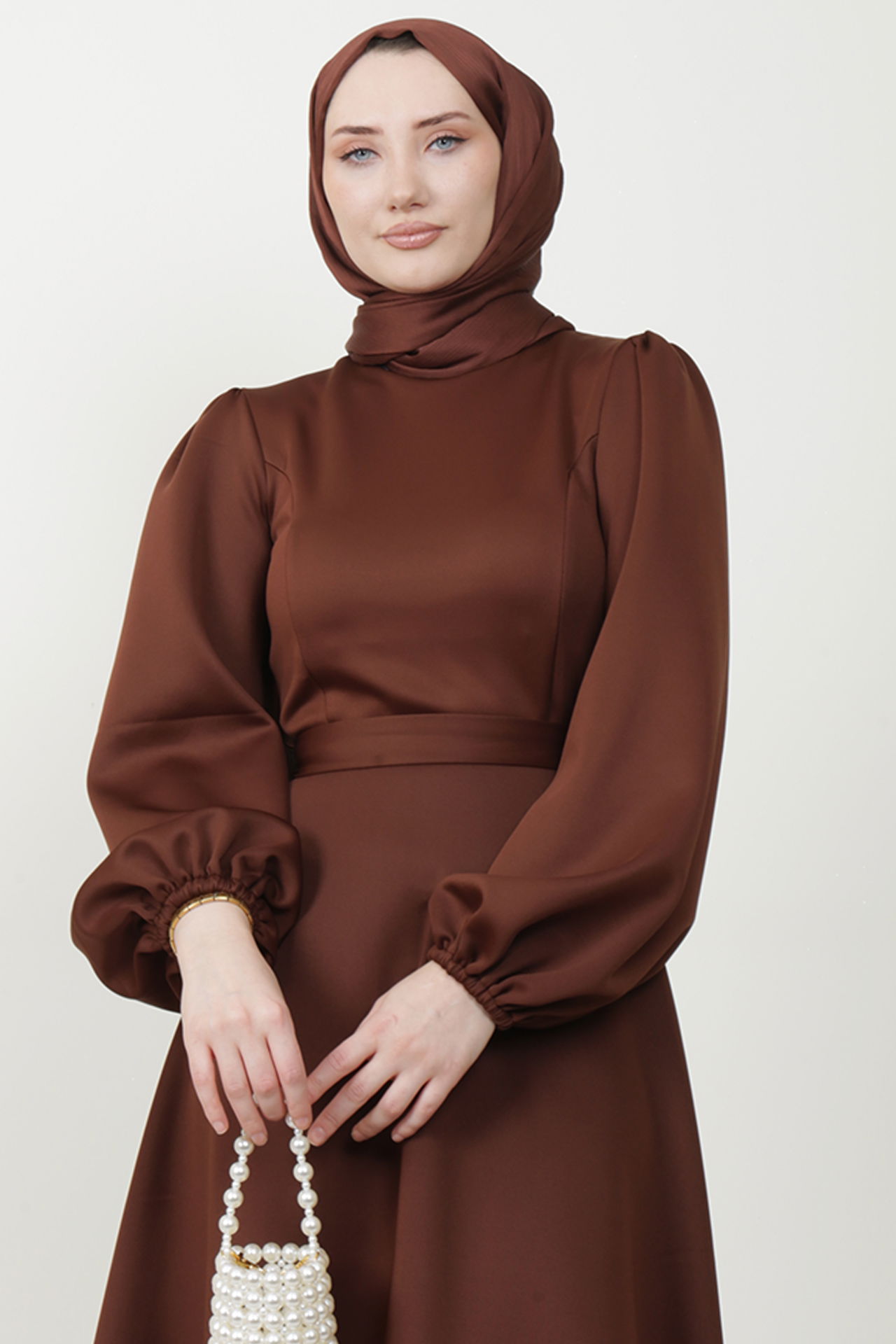 Ronay Tesettür Elbise Kahve - 5