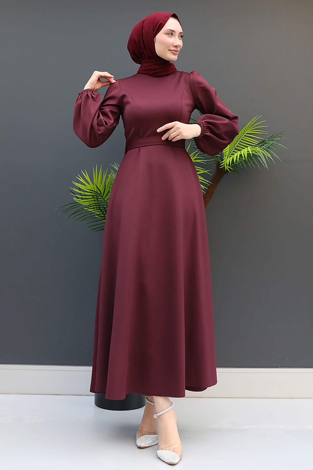 Ronay Tesettür Elbise Koyu Mürdüm - 1