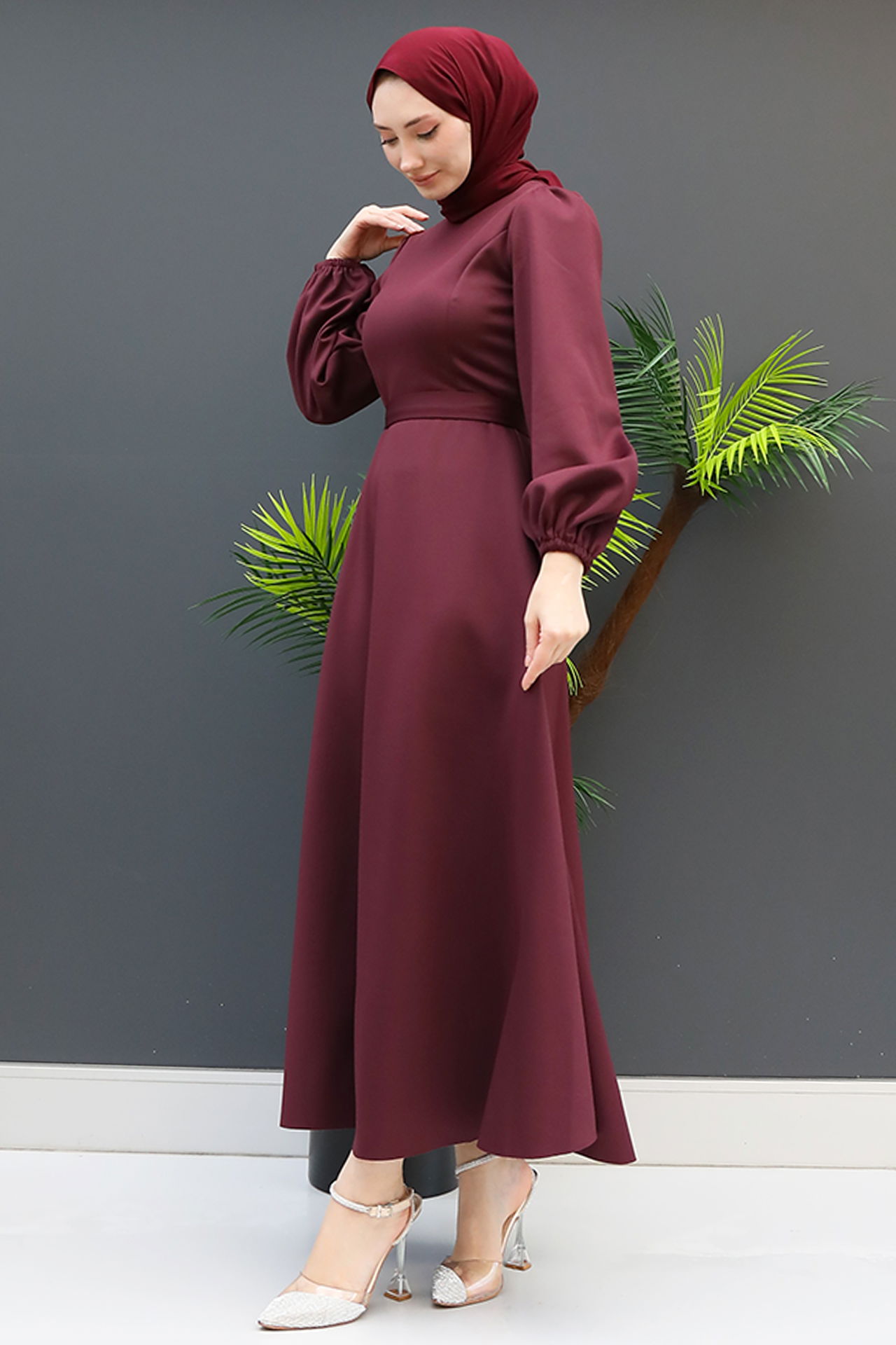 Ronay Tesettür Elbise Koyu Mürdüm - 4