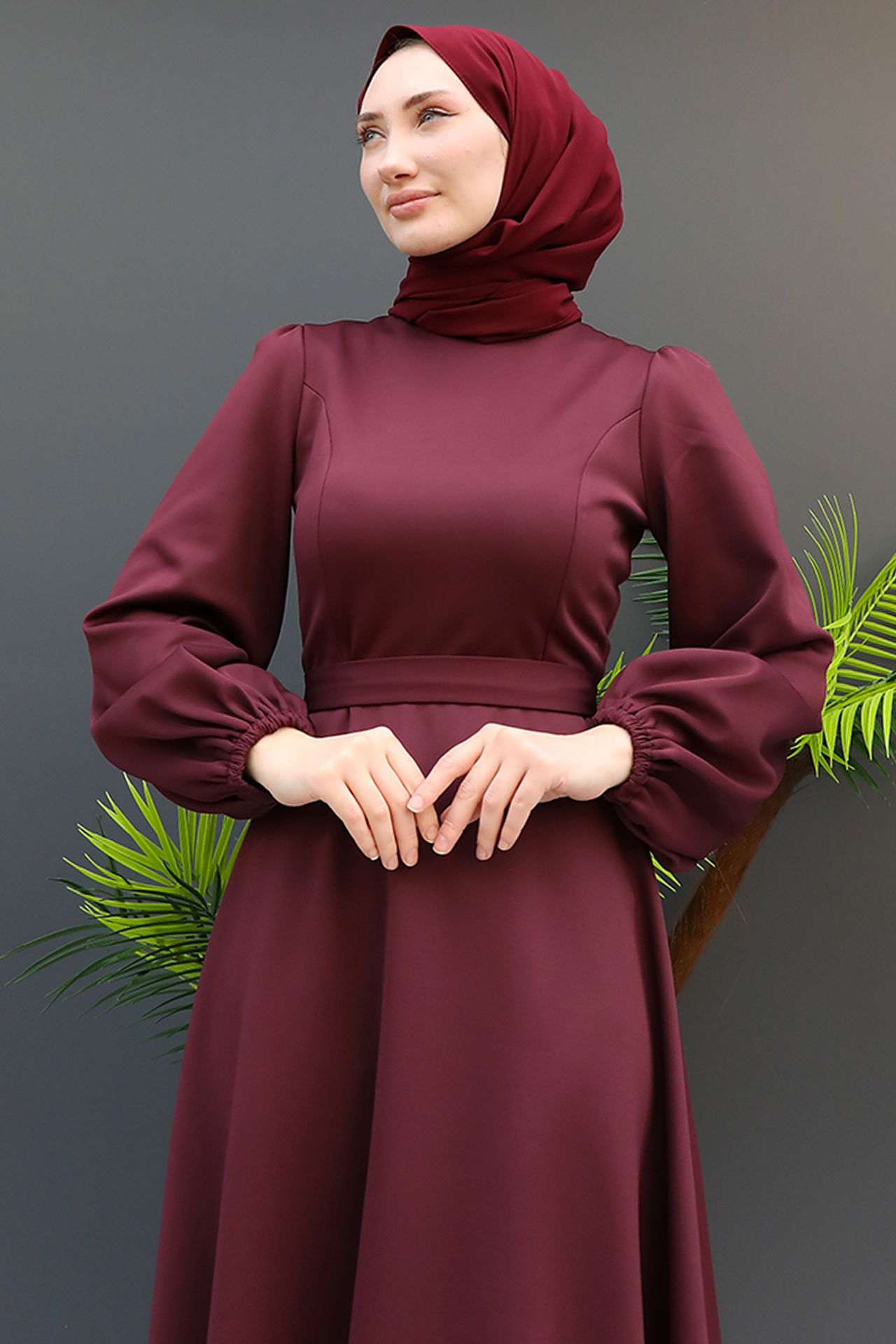 Ronay Tesettür Elbise Koyu Mürdüm - 5
