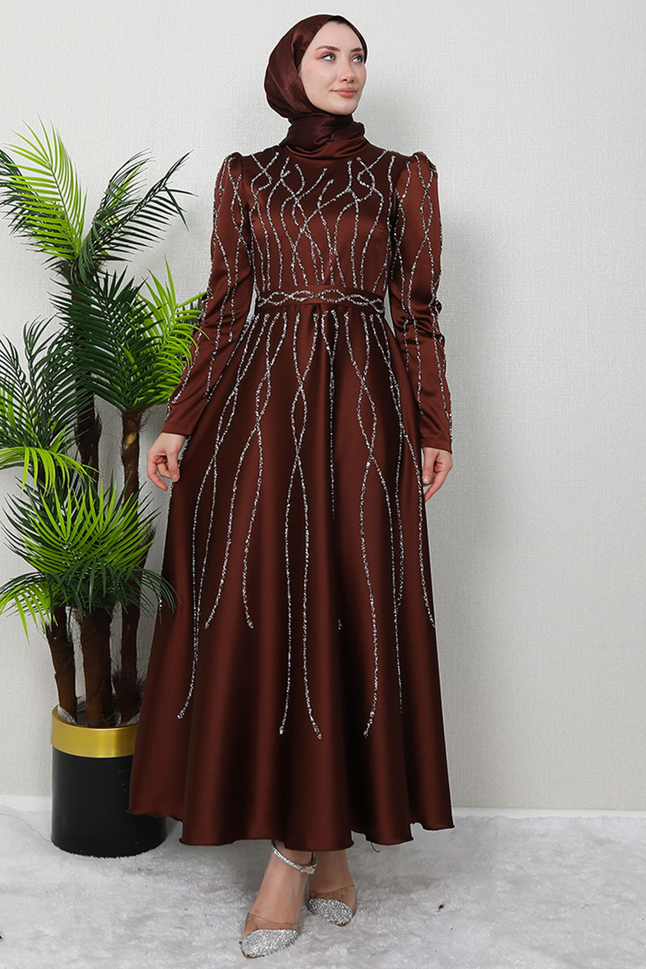 Şeyma Saten Abiye Kahve - 3