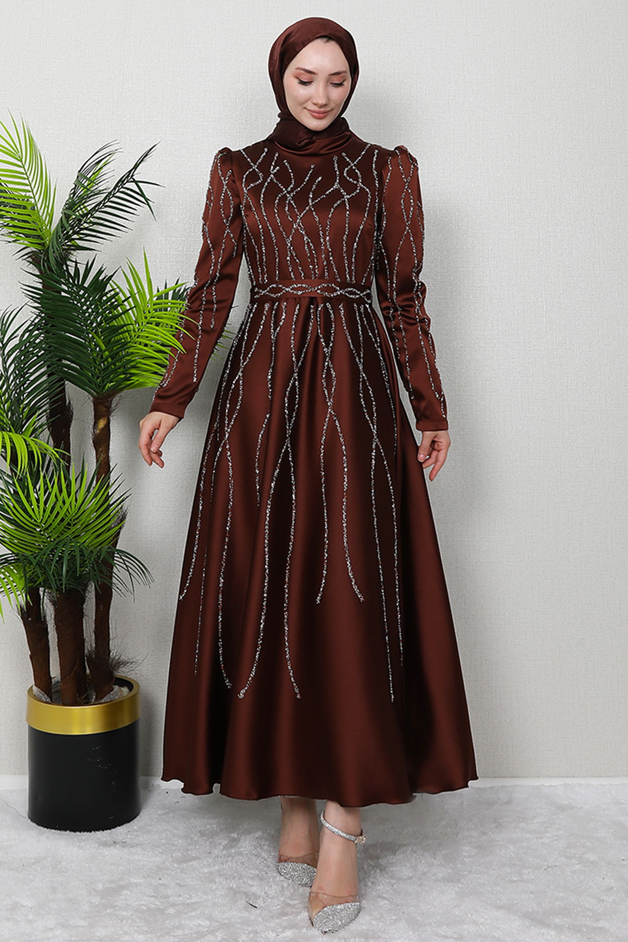 Şeyma Saten Abiye Kahve - 4