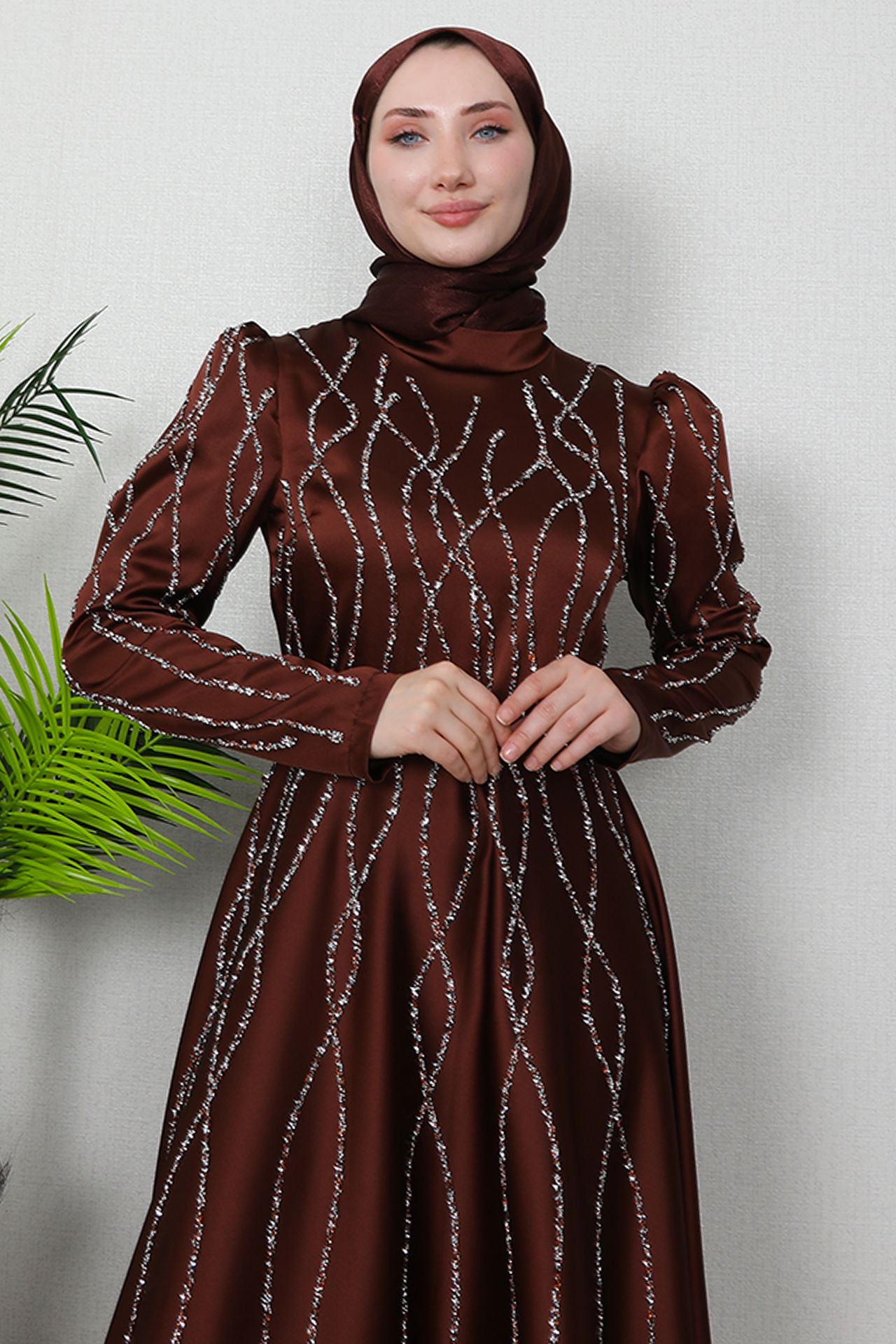 Şeyma Saten Abiye Kahve - 5