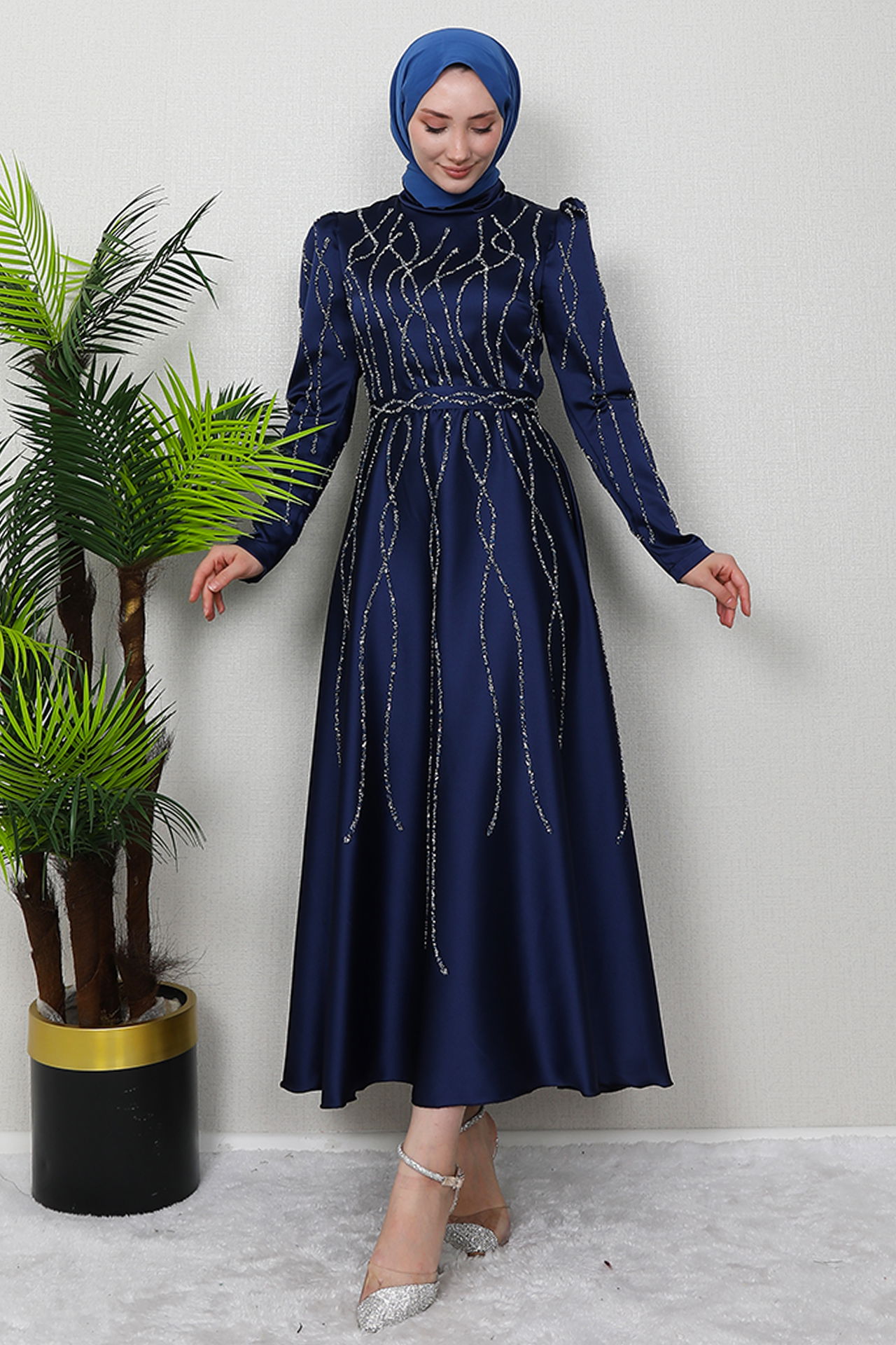 Şeyma Saten Abiye Lacivert - 2