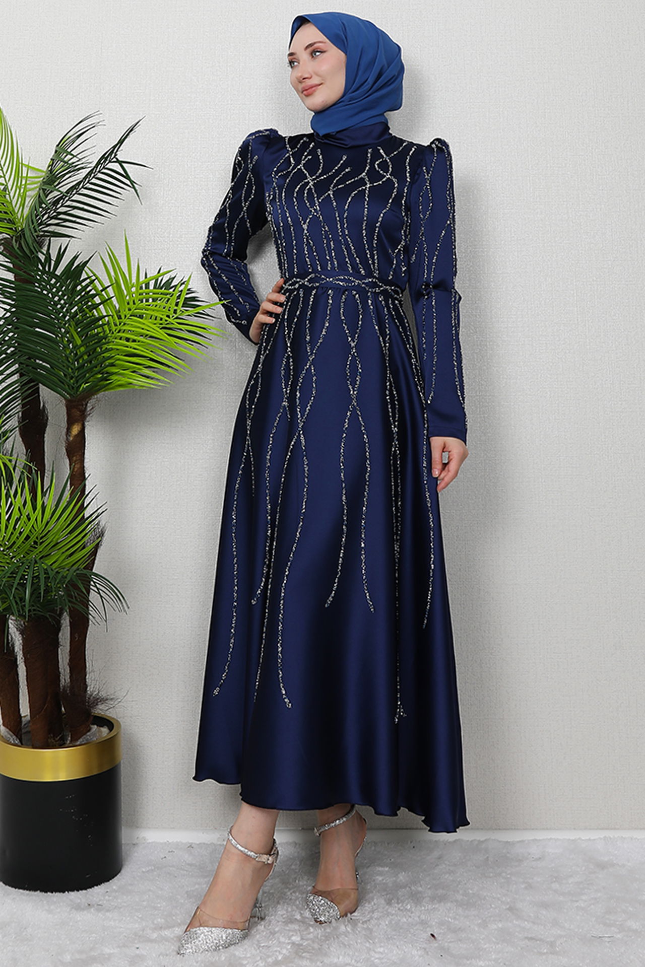 Şeyma Saten Abiye Lacivert - 3