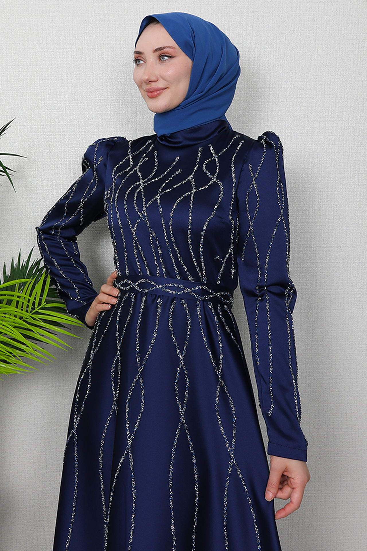 Şeyma Saten Abiye Lacivert - 5