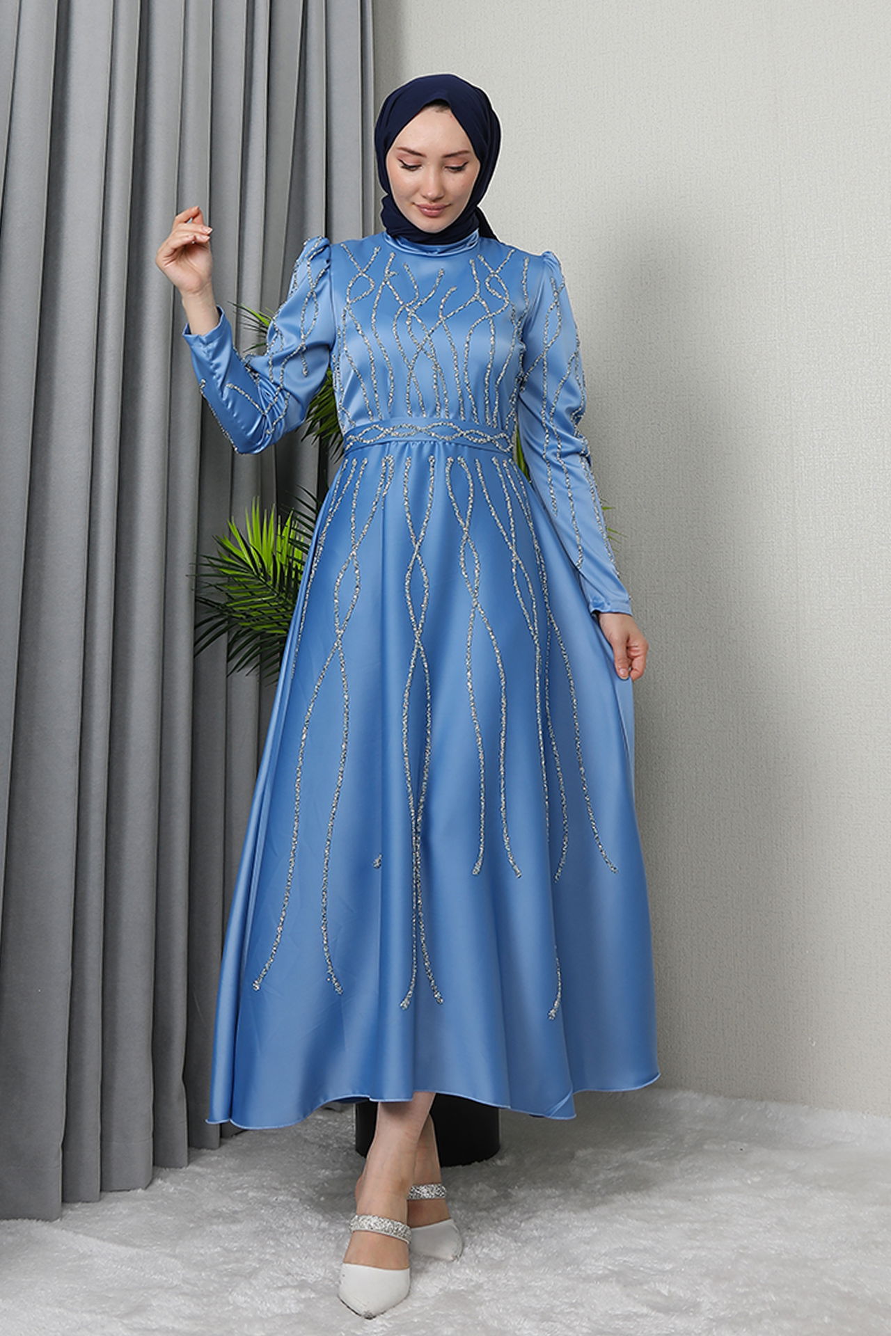 Şeyma Saten Abiye Mavi - 4