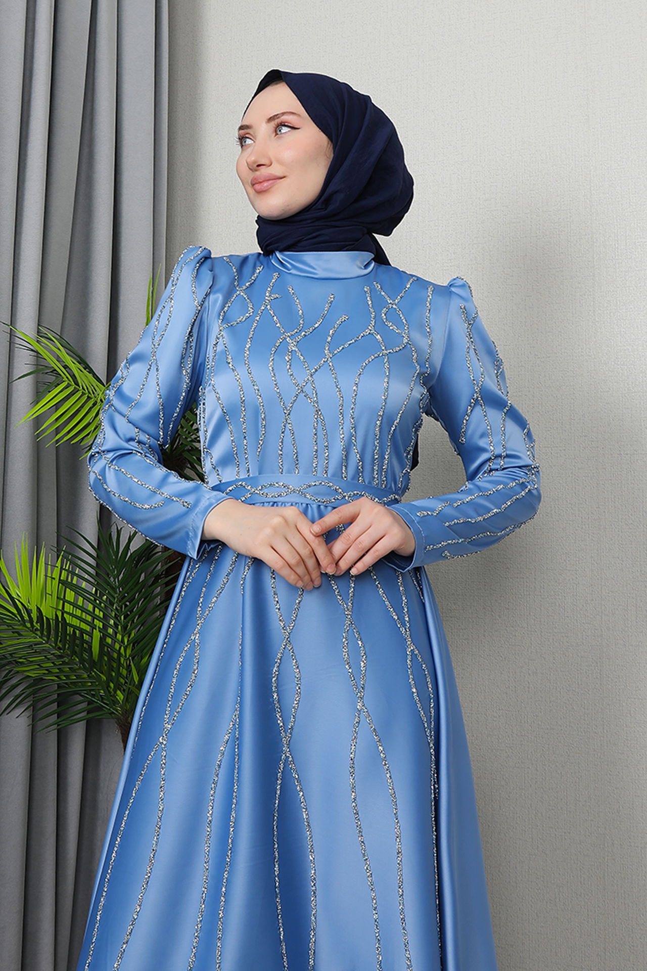 Şeyma Saten Abiye Mavi - 5