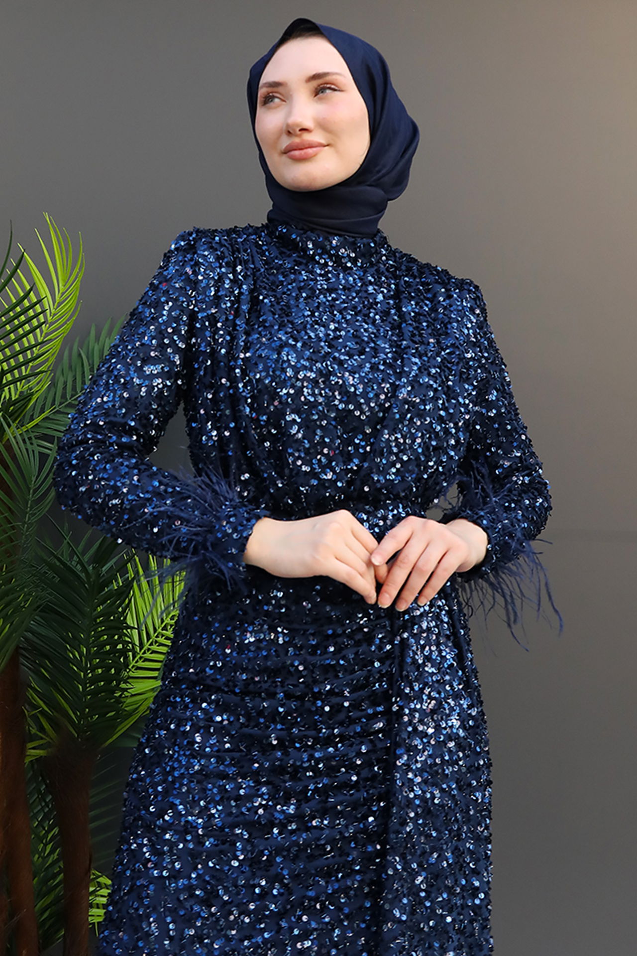 Eslim Tesettür Abiye Lacivert - 5