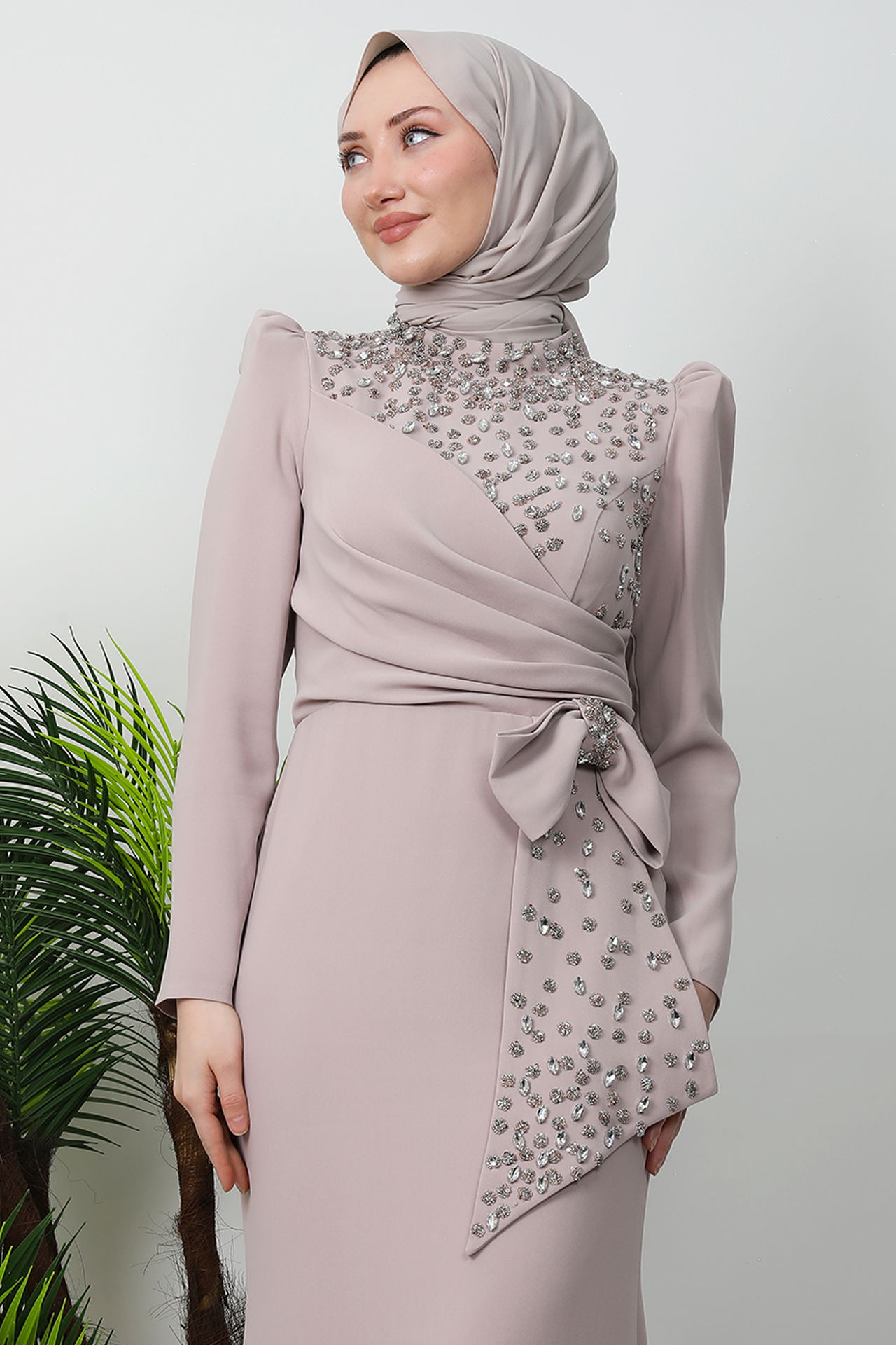 Safir Tesettür Elbise Bej - 5