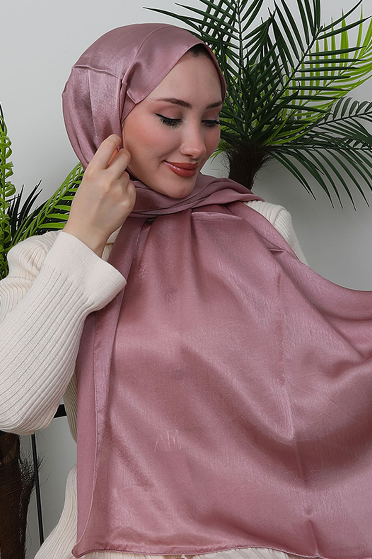 İnci Saten Şal Pembe - 5