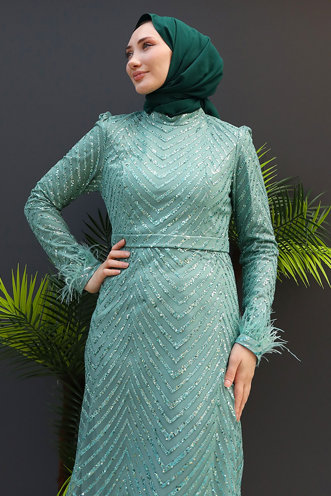 Pullu Tüylü Abiye Mint - 5