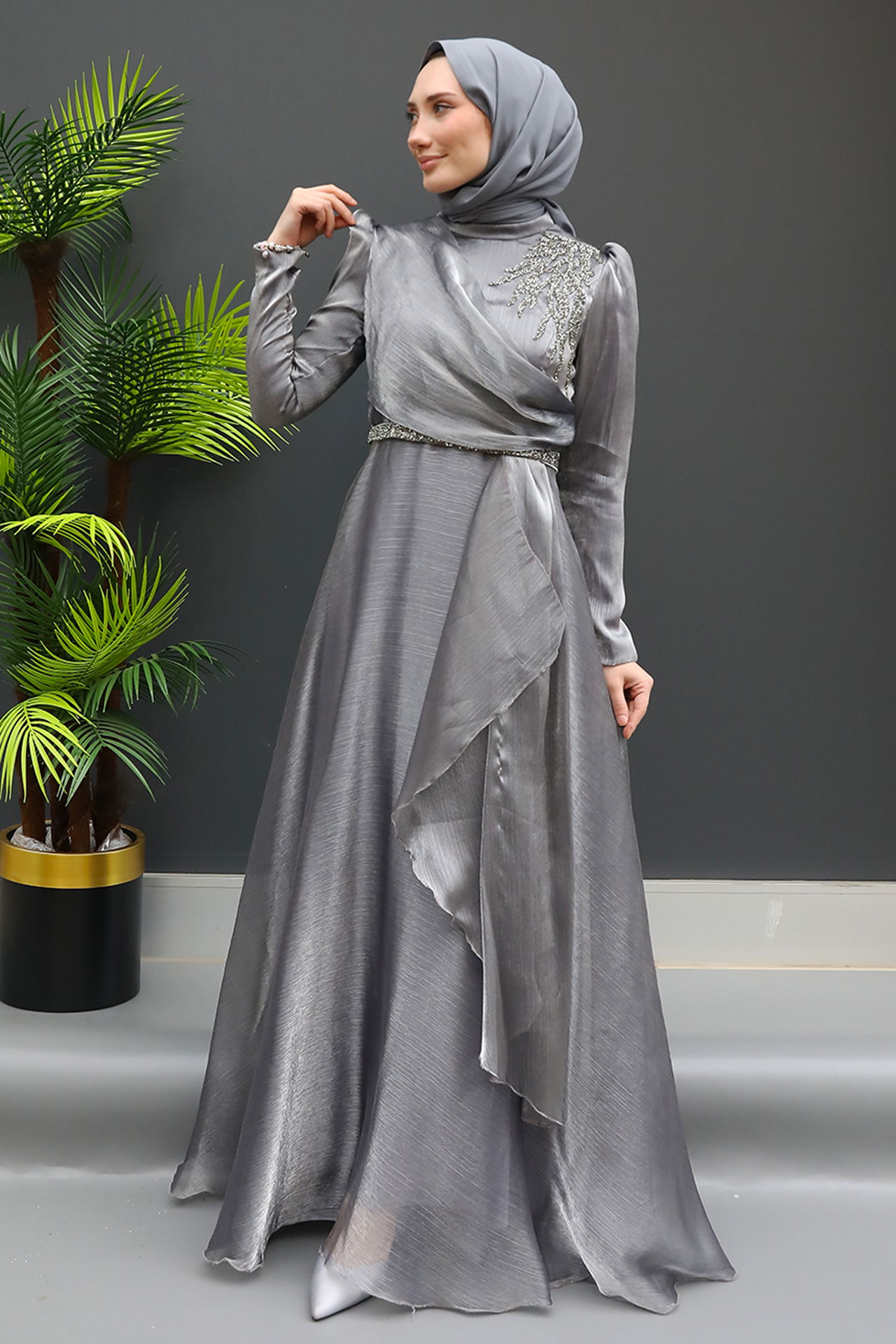 Eliza Tesettür Abiye Gri 