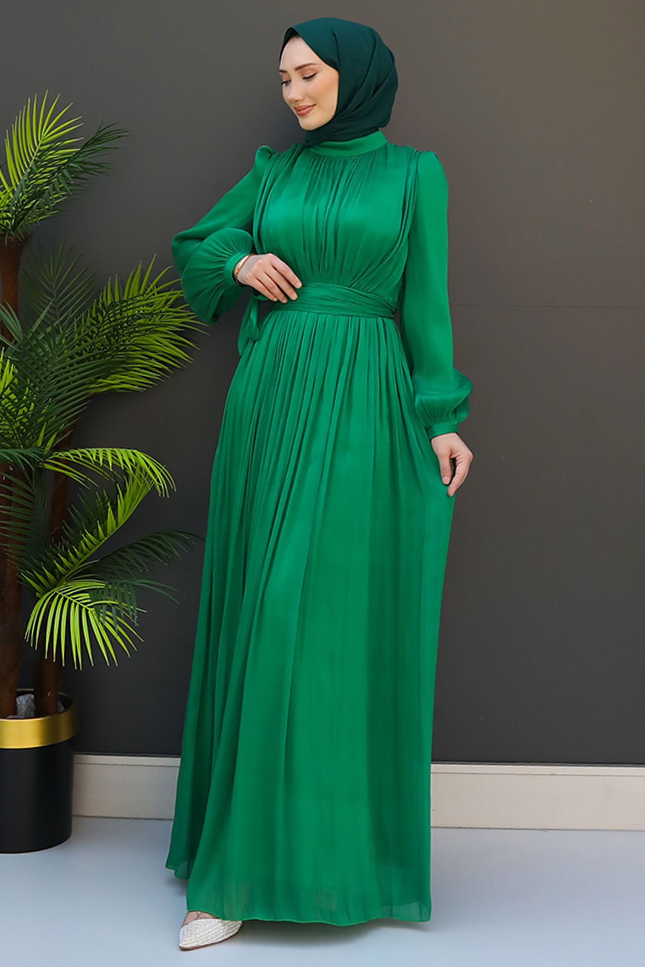 Beren İpek Elbise Yeşil - 4