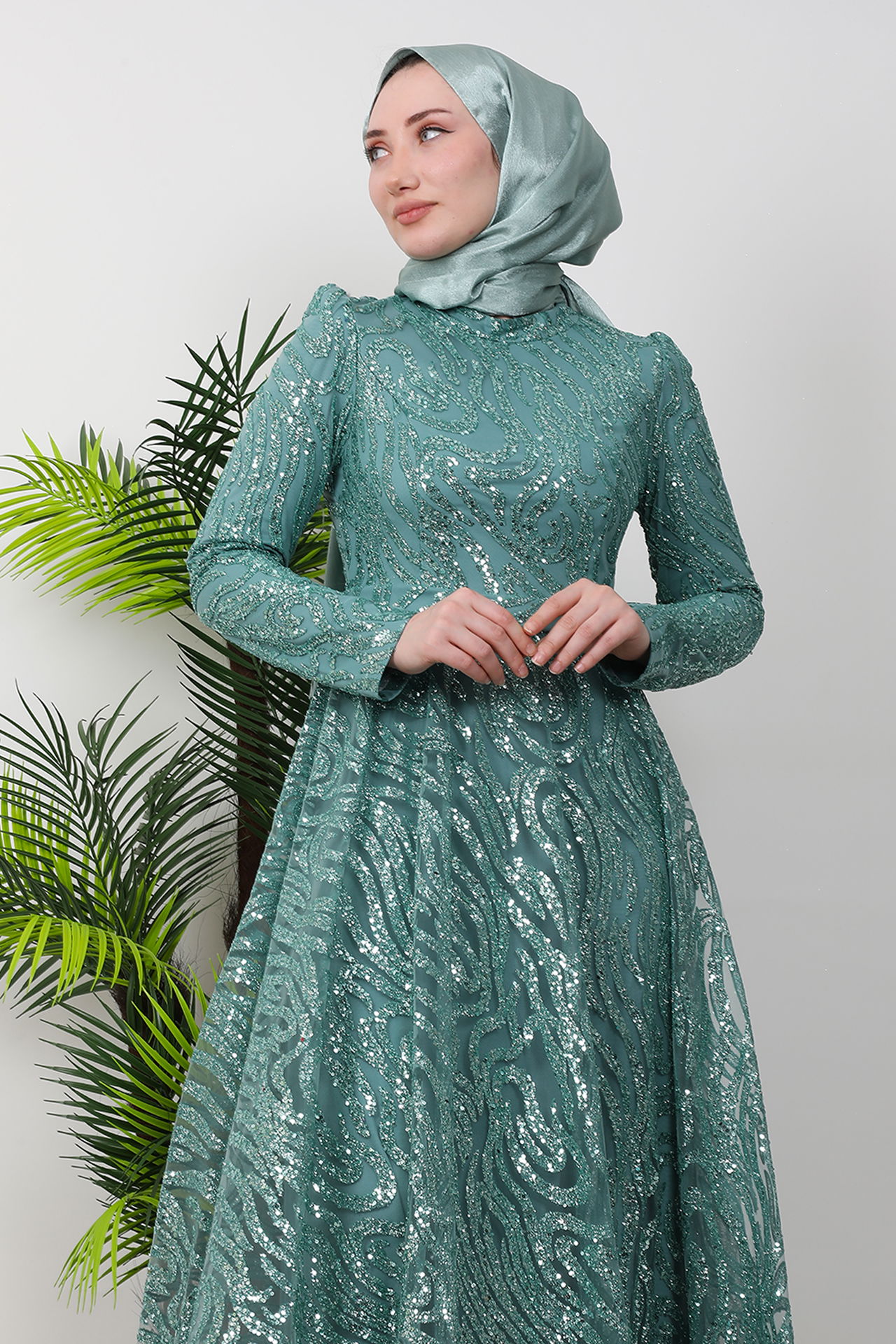 Fidan Tesettür Abiye Mint - 5