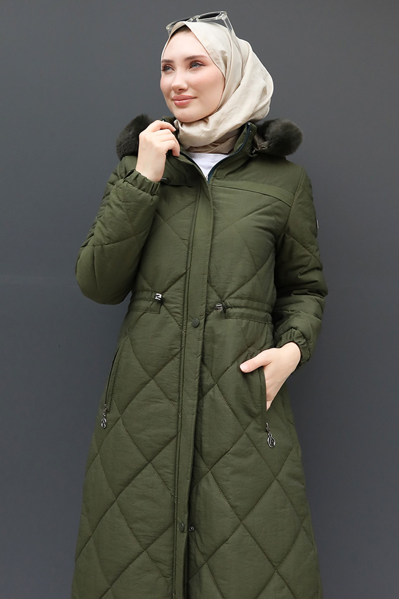 Aysema Kürklü Şişme Mont Haki - 5