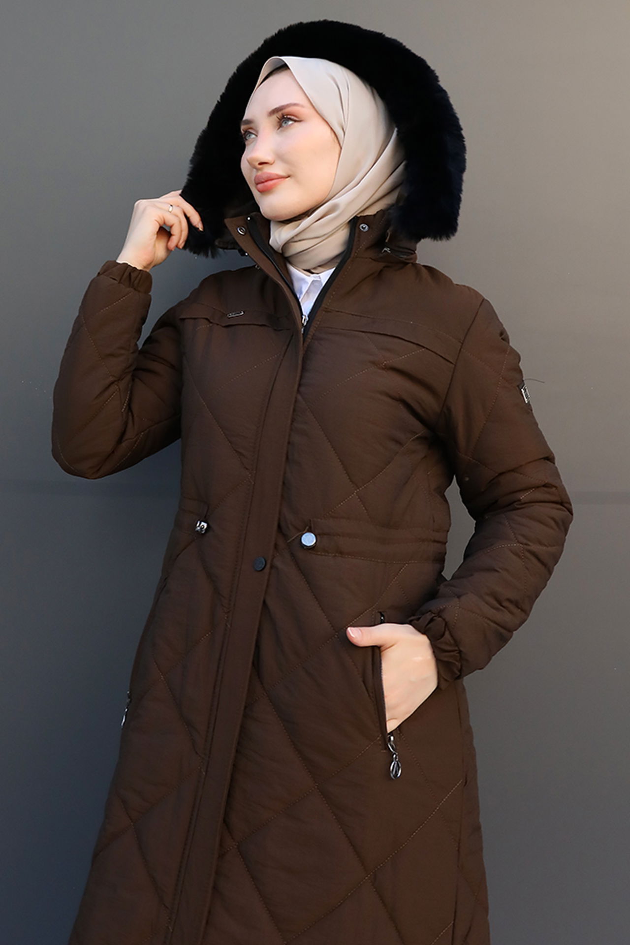 Aysema Kürklü Şişme Mont Kahve - 5