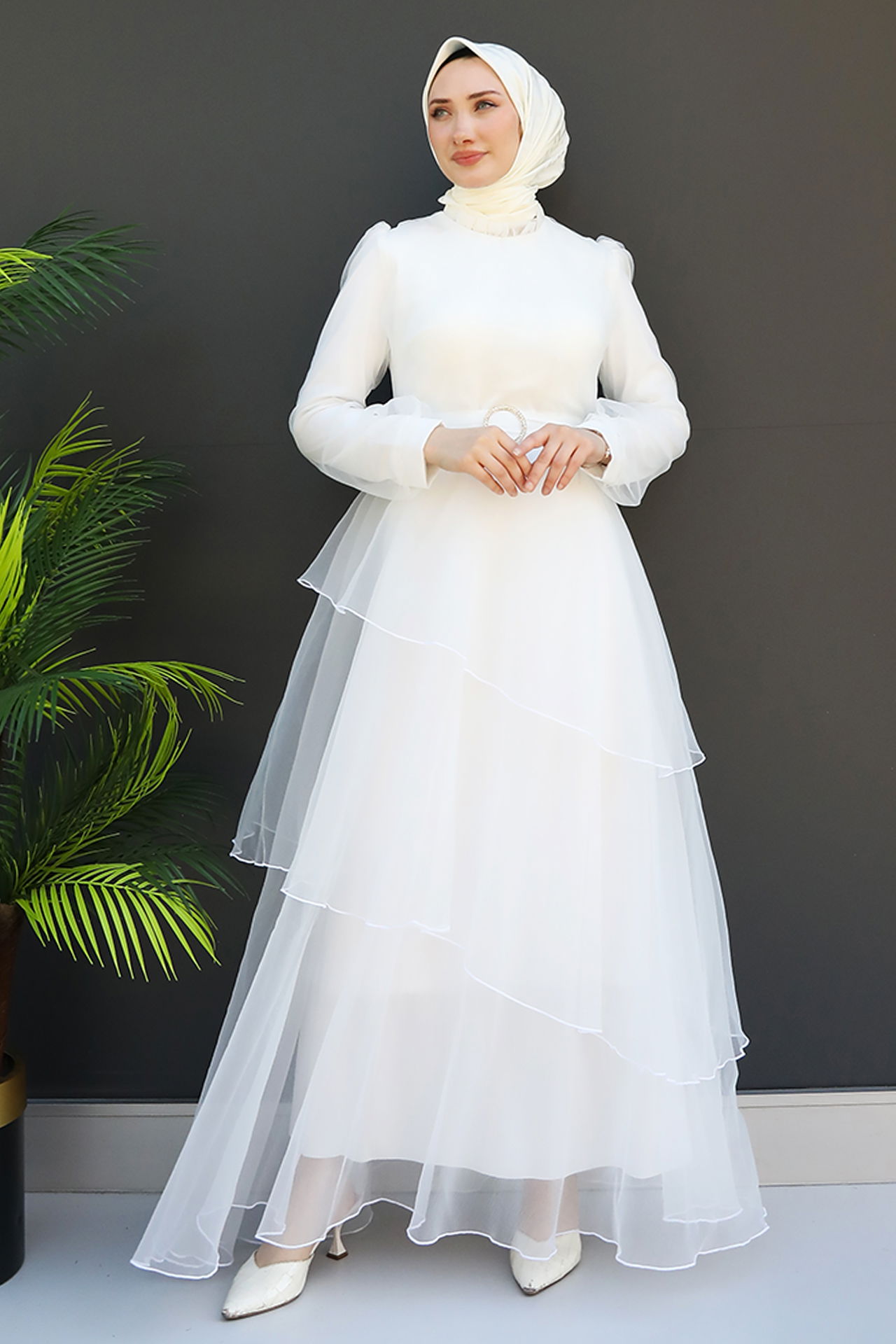 Hüma Tesettür Abiye Beyaz - 2