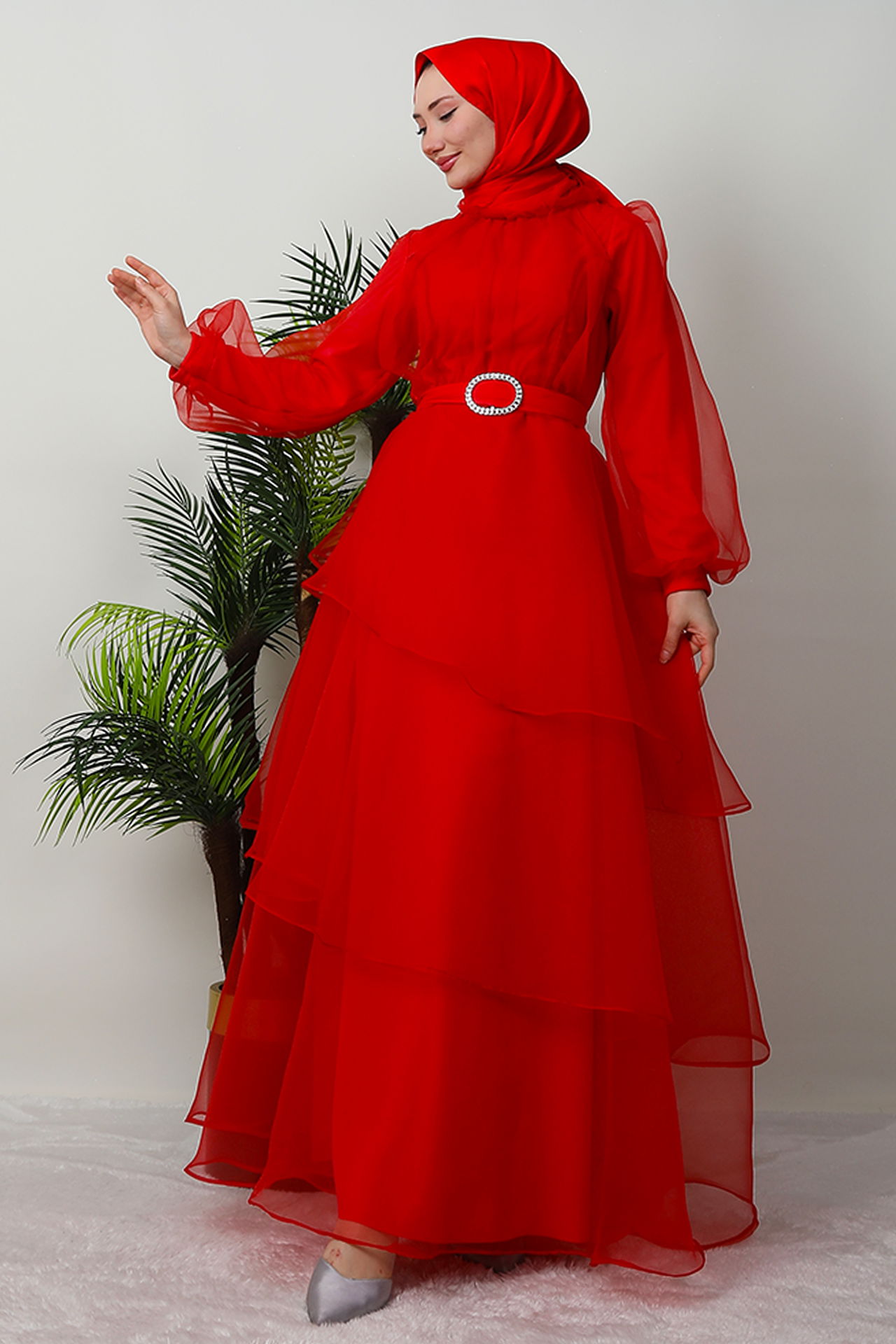 Hüma Tesettür Abiye Kırmızı - 2