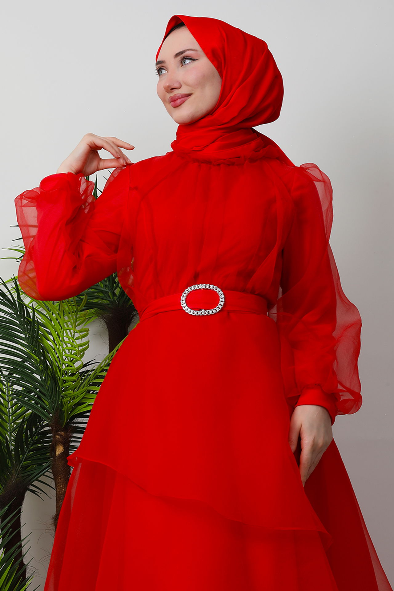 Hüma Tesettür Abiye Kırmızı - 5