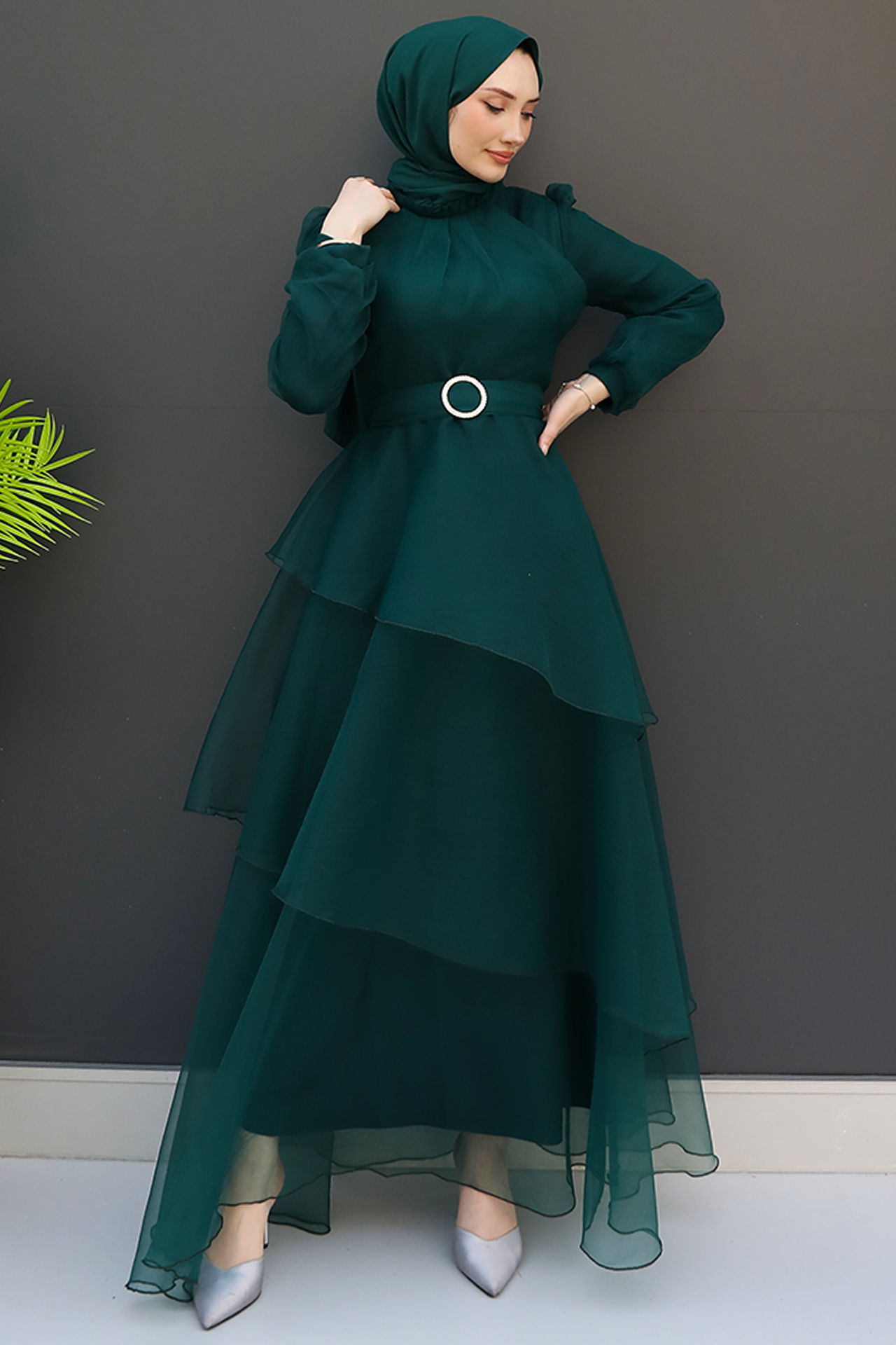 Hüma Tesettür Abiye Zümrüt - 2