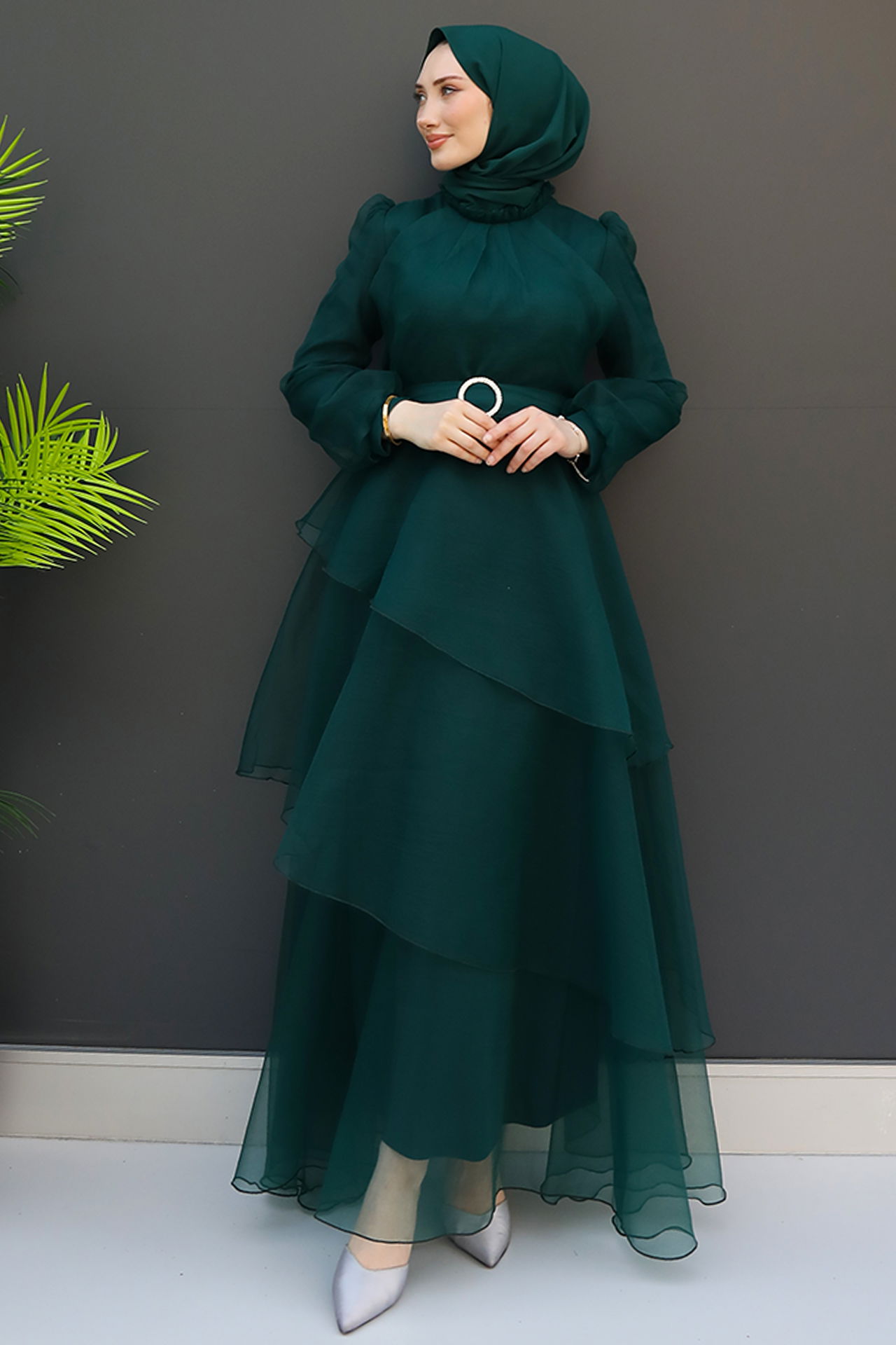 Hüma Tesettür Abiye Zümrüt - 3