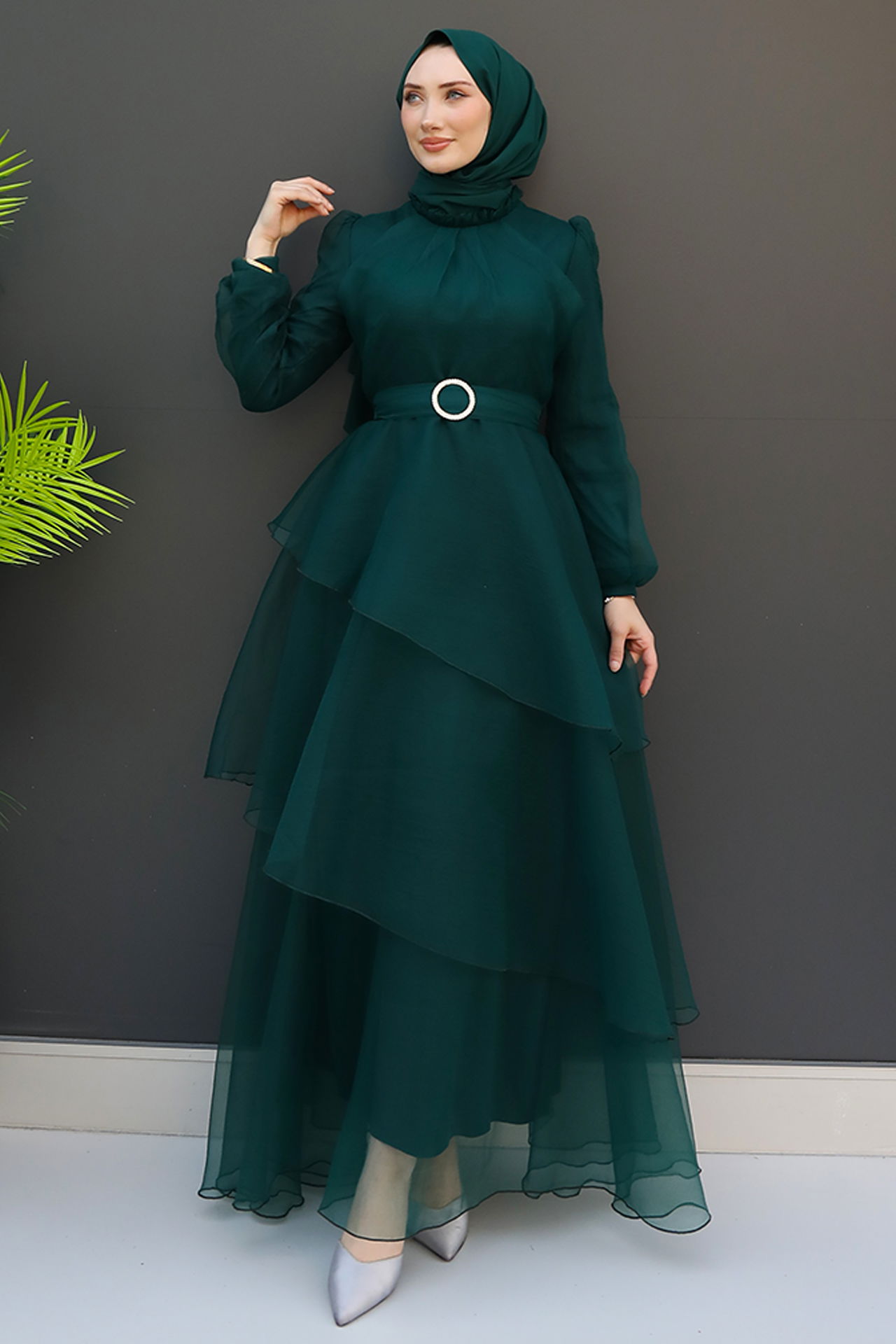 Hüma Tesettür Abiye Zümrüt - 5
