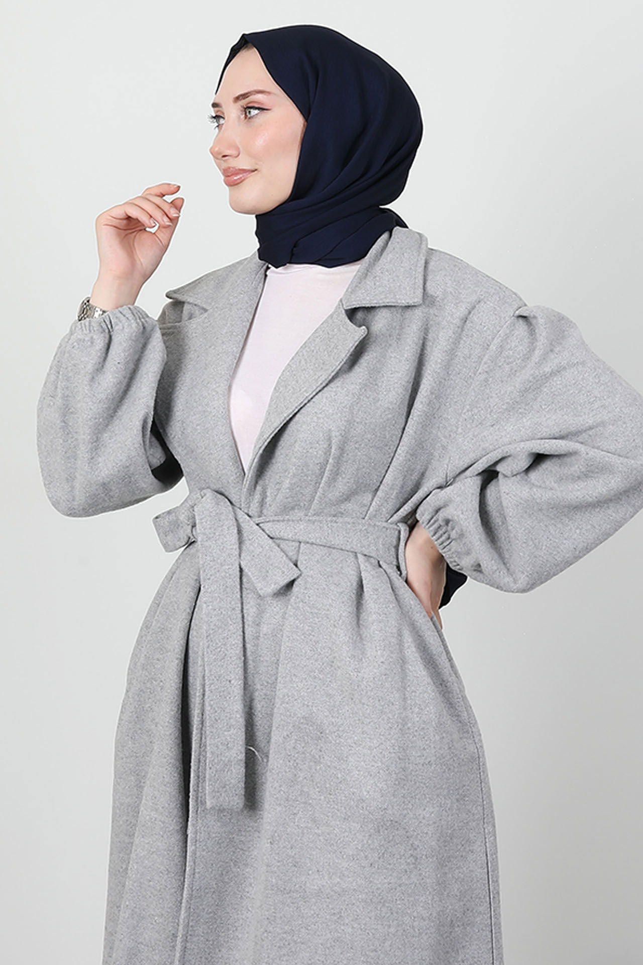 Asuman Kaşe Kaban Gri - 5