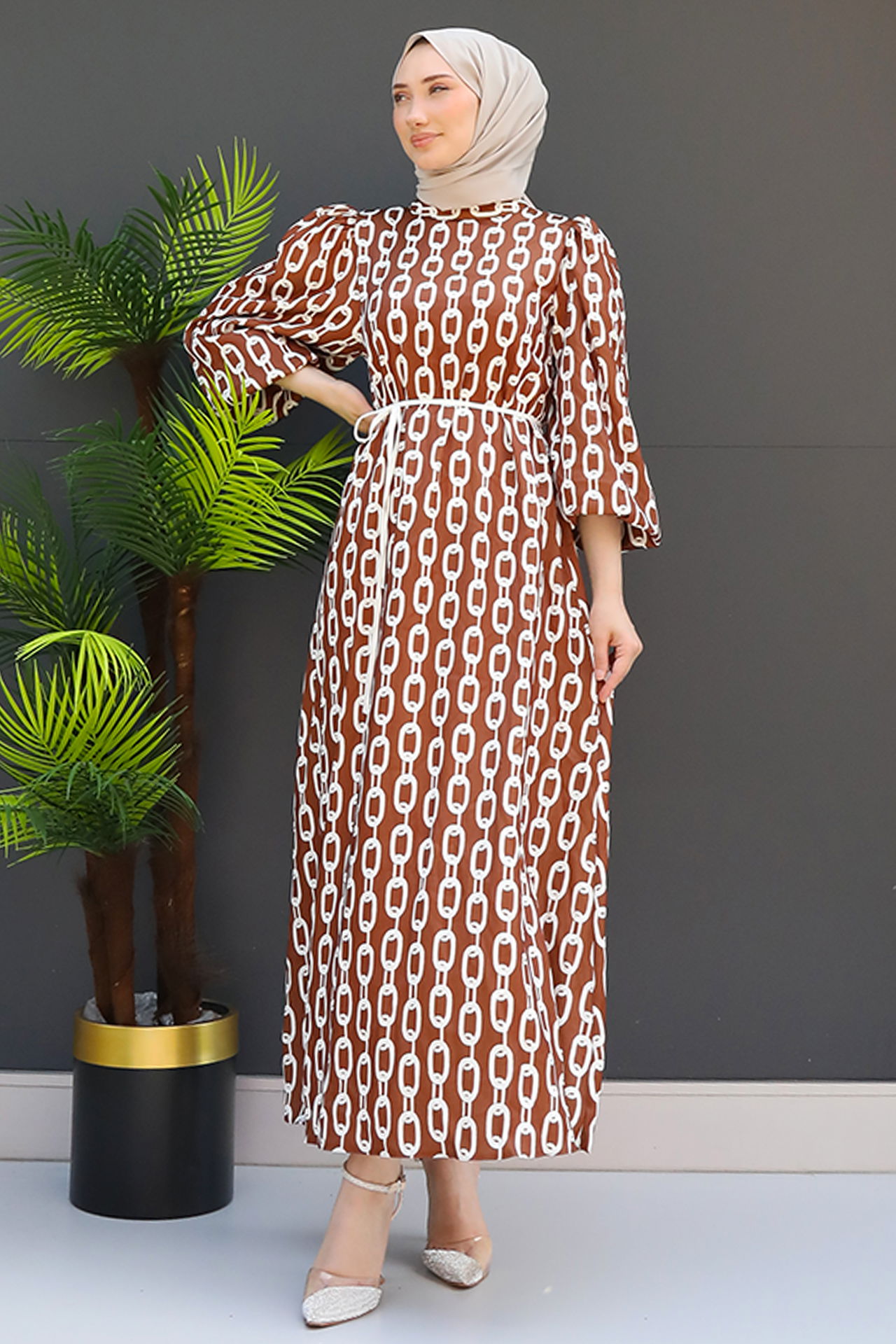 Zincir Model Elbise Kahve 