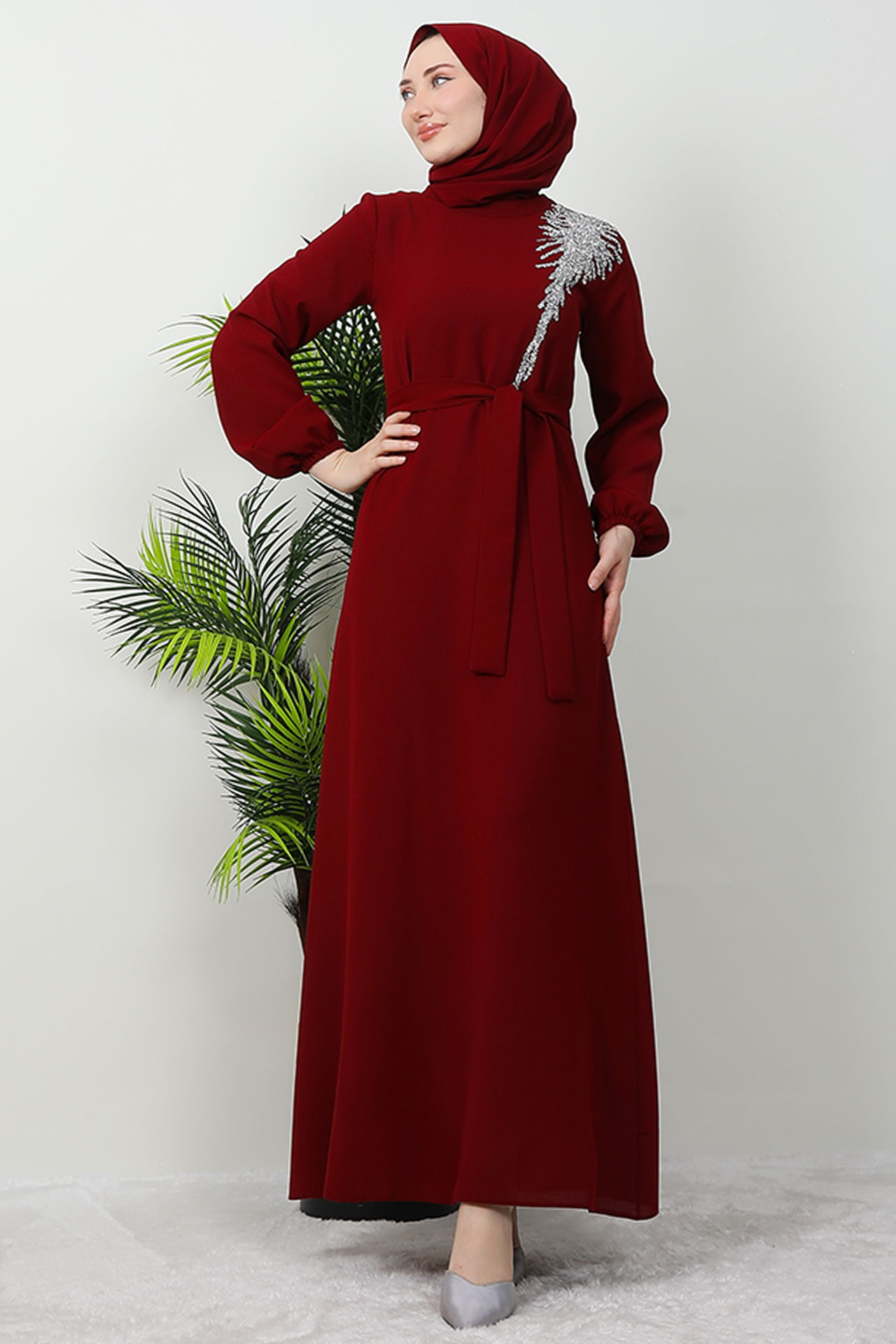 Sinem Tesettür Elbise Bordo 