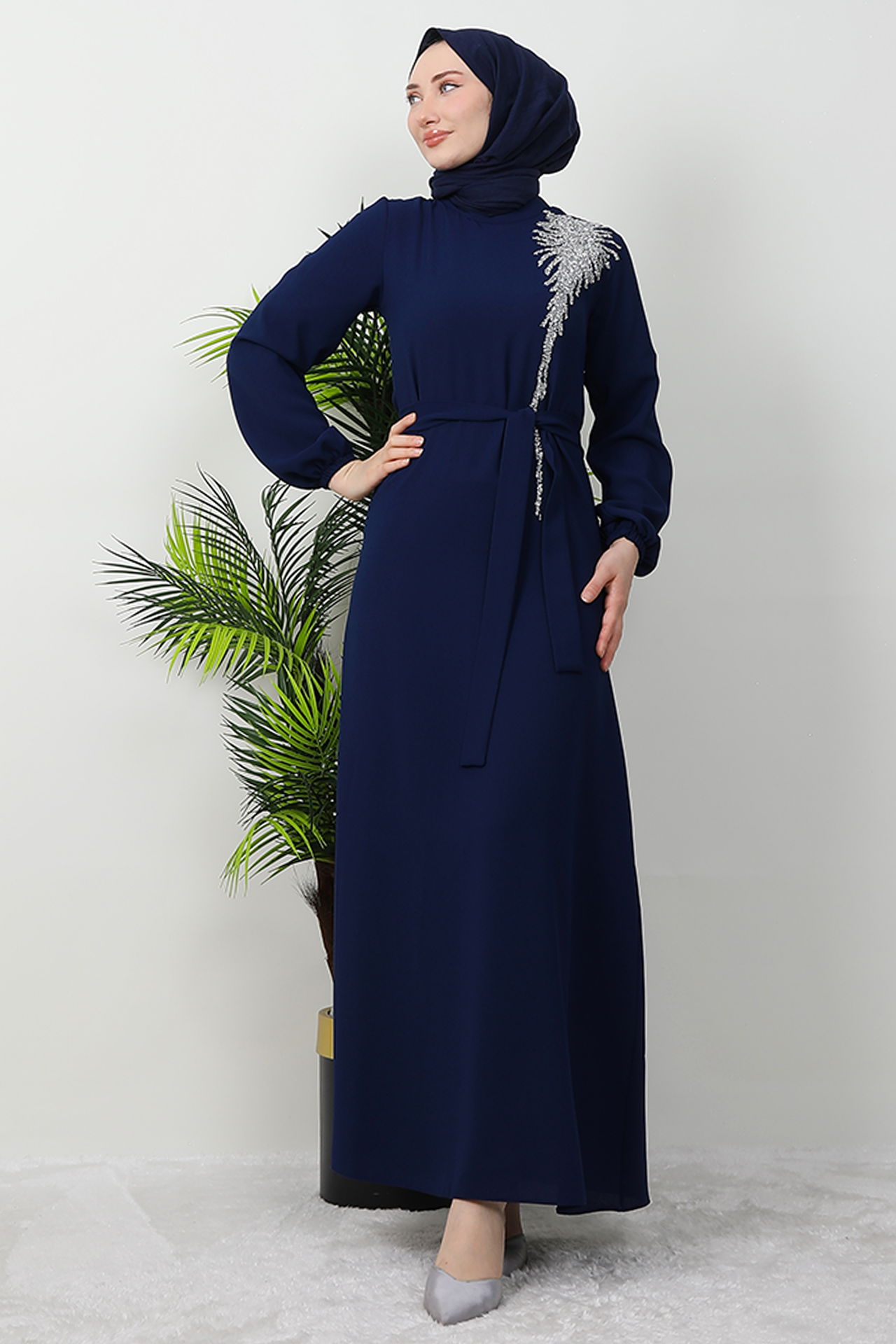 Sinem Tesettür Elbise Lacivert 