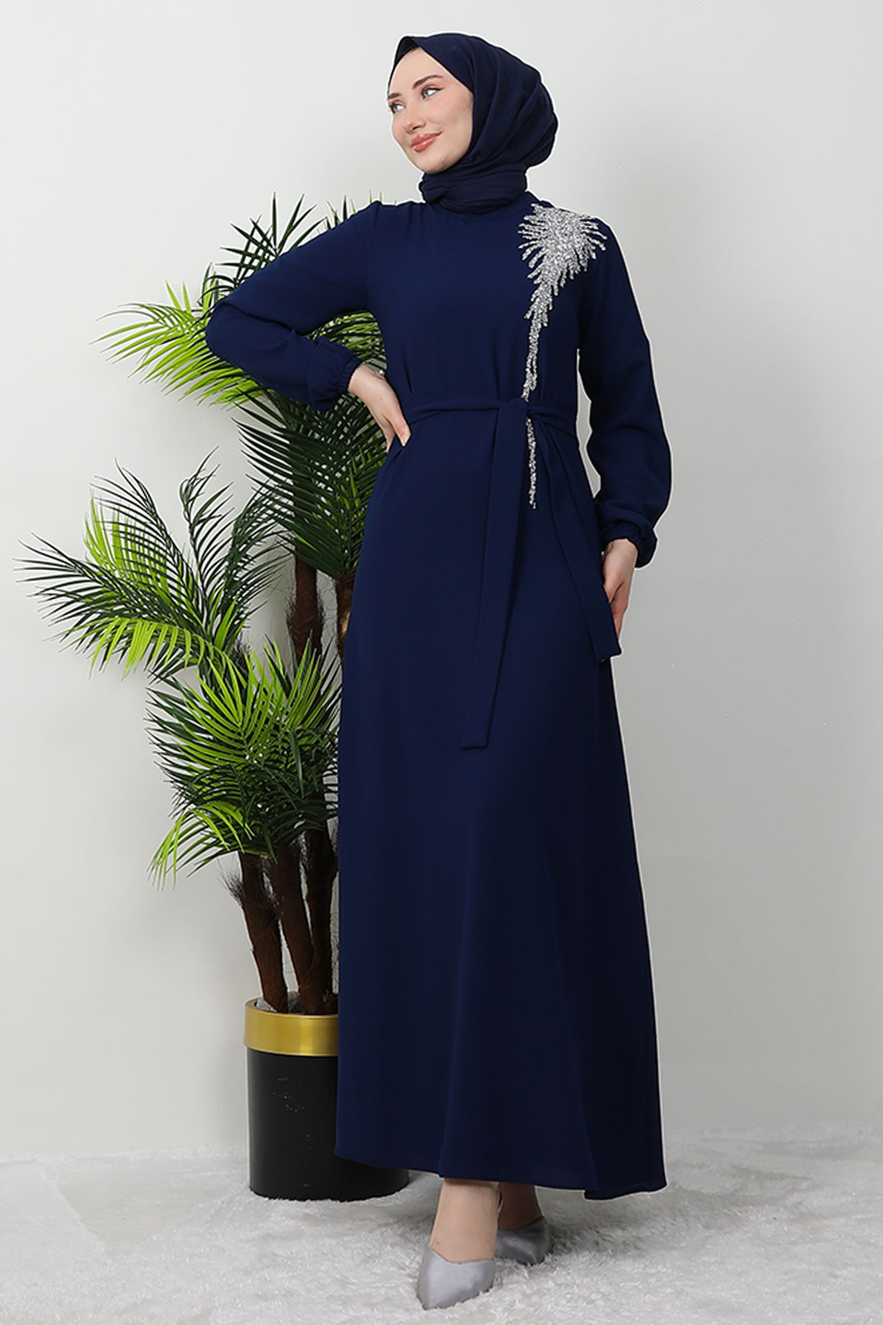 Sinem Tesettür Elbise Lacivert - 3
