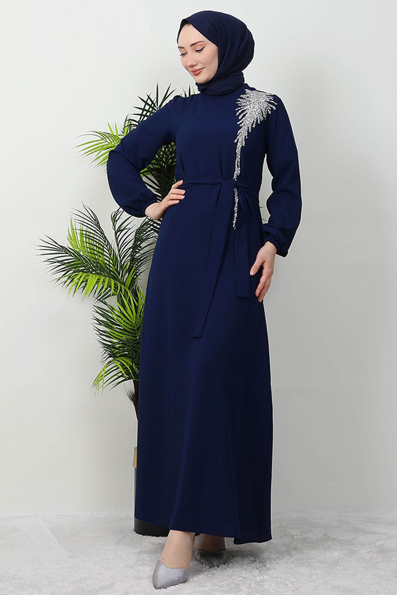 Sinem Tesettür Elbise Lacivert - 4