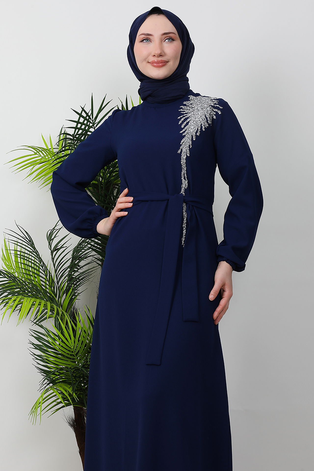 Sinem Tesettür Elbise Lacivert - 5