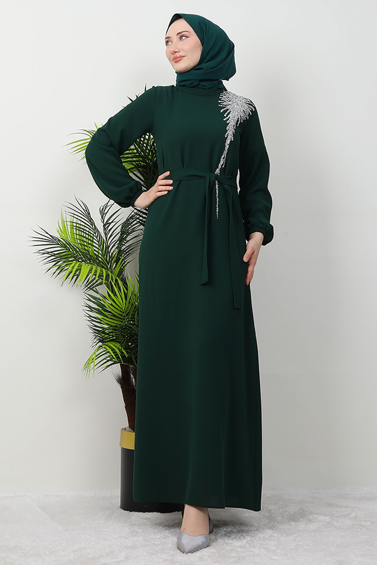 Sinem Tesettür Elbise Zümrüt 