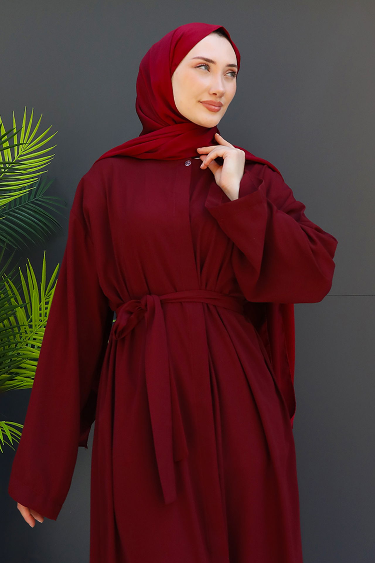 Mercan Tesettür Ferace Bordo - 5
