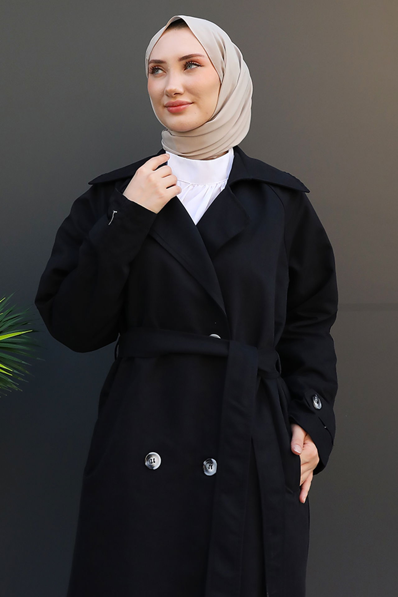 Selvi Kuşaklı Trenç Siyah - 5