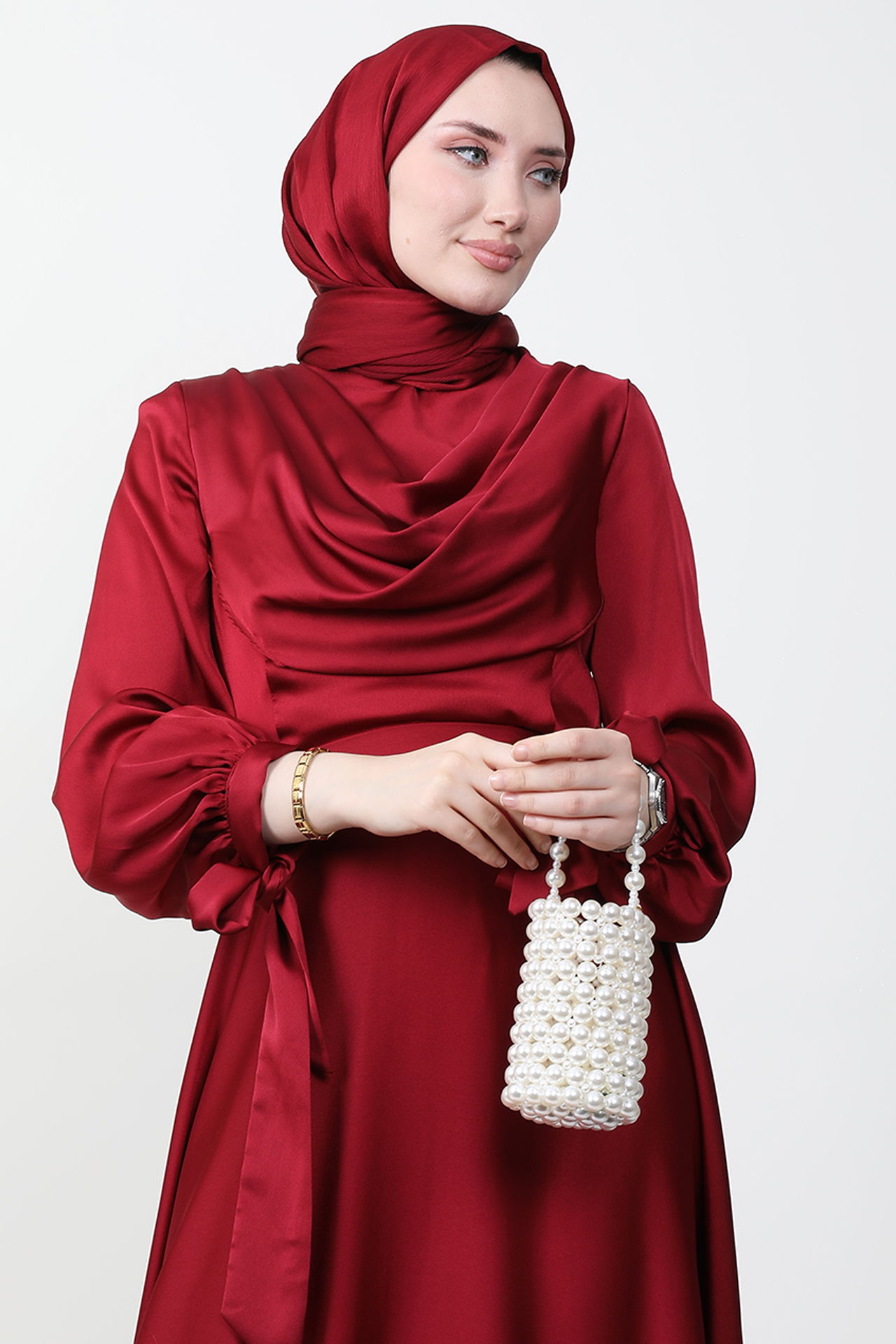 Kol Bağlamalı Degaje Abiye Bordo - 5