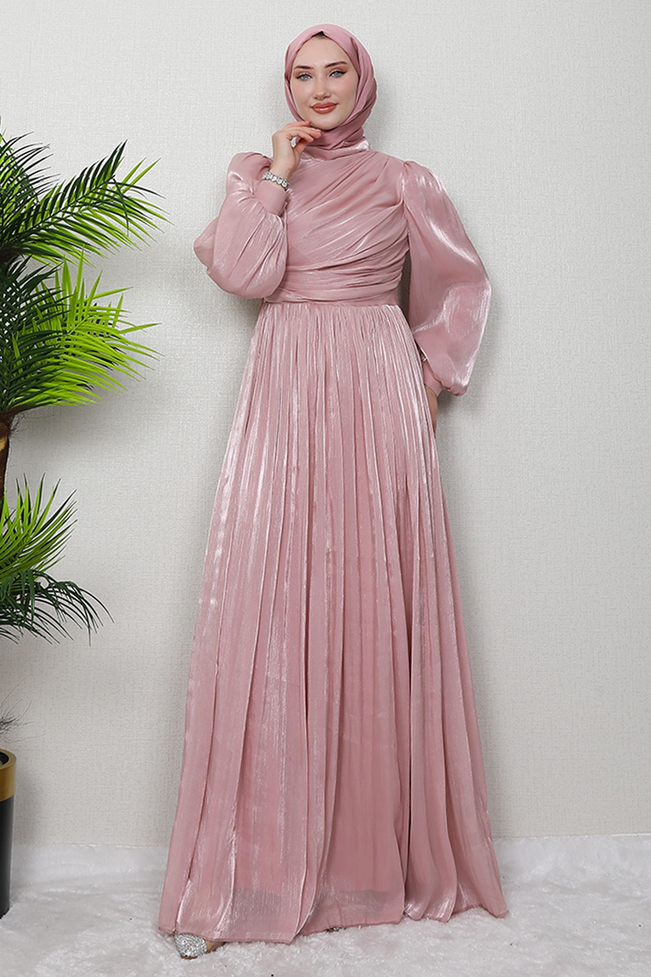 İpek Tesettür Elbise Soft Pembe 