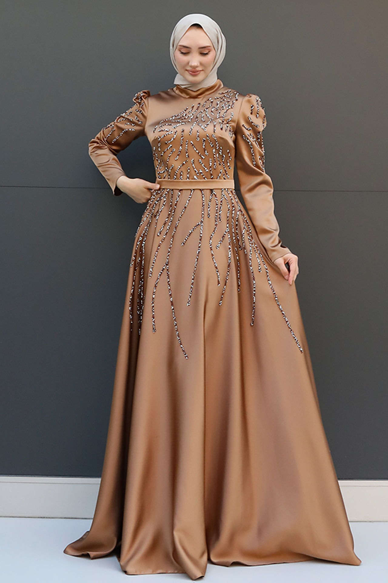 Suay Tesettür Abiye Karamel - 2