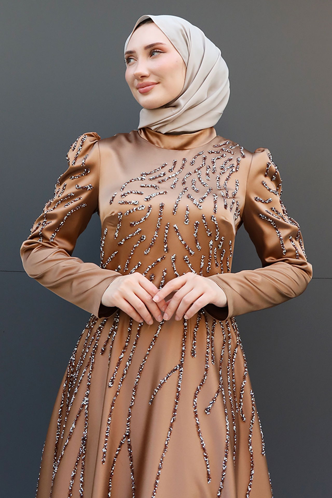 Suay Tesettür Abiye Karamel - 5